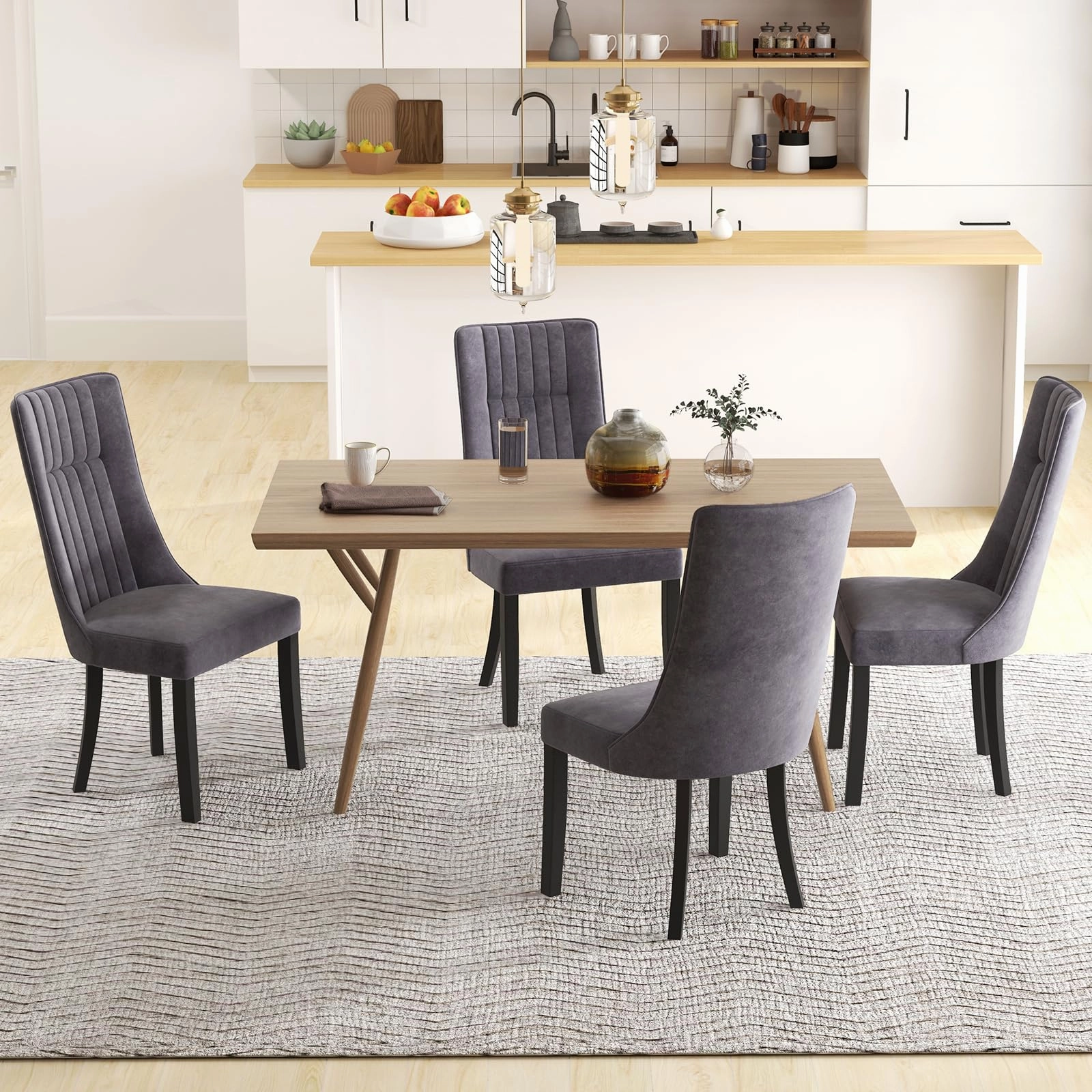 Giantex Upholstered Dining Chairs Set, Channel Tufted Kitchen Chairs w/High Backrest