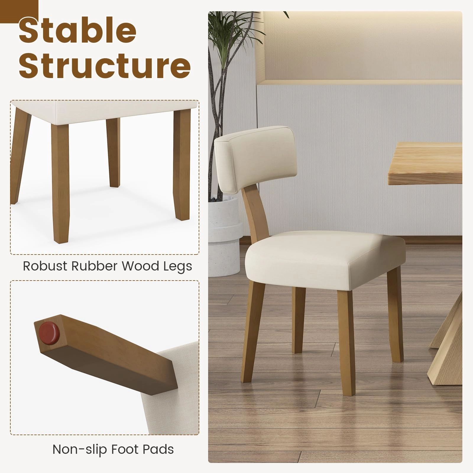 Giantex Upholstered Dining Chairs Set, Mid Century Modern Kitchen Chairs w/Curved Backrest & Rubber Wood Legs