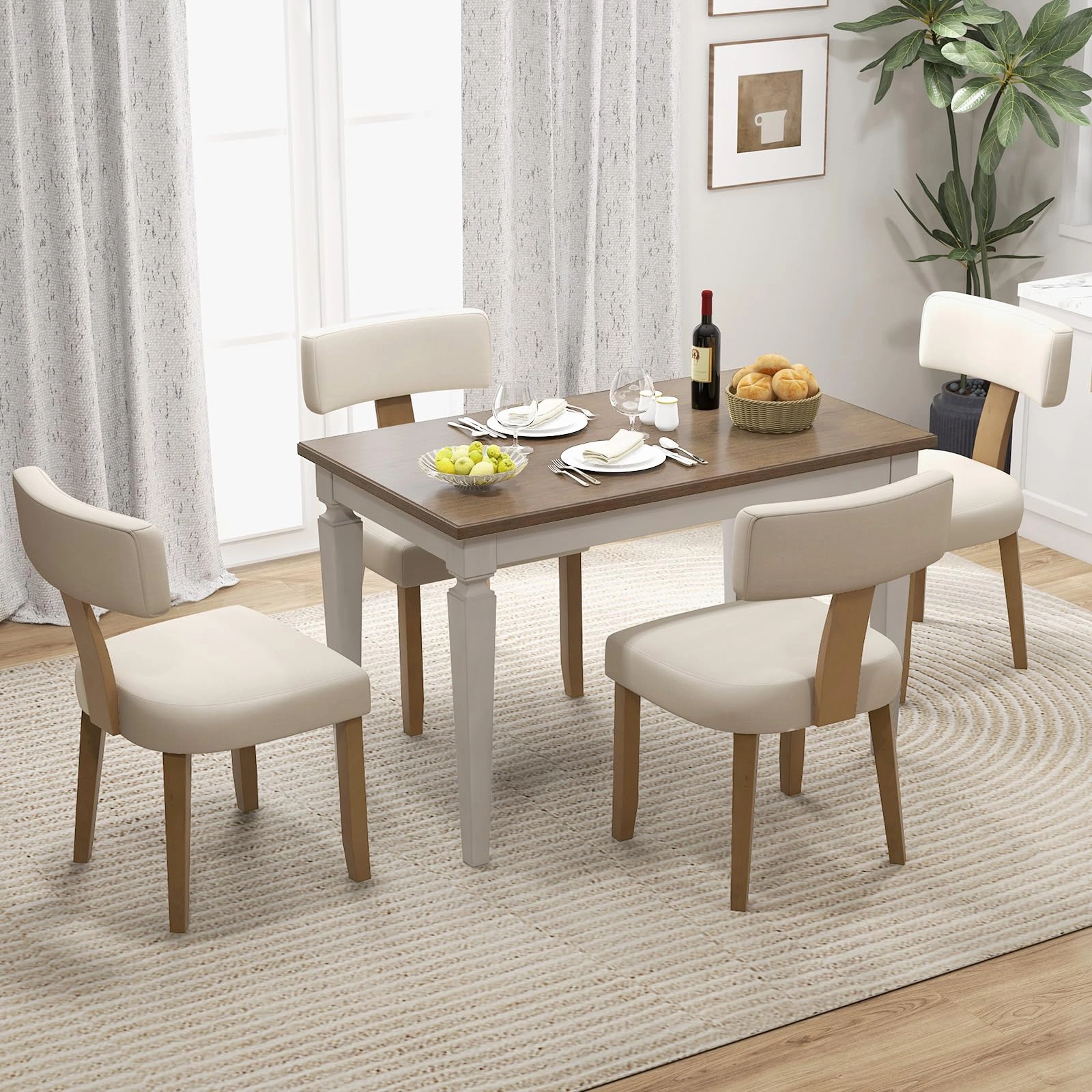 Giantex Upholstered Dining Chairs Set, Mid Century Modern Kitchen Chairs w/Curved Backrest & Rubber Wood Legs