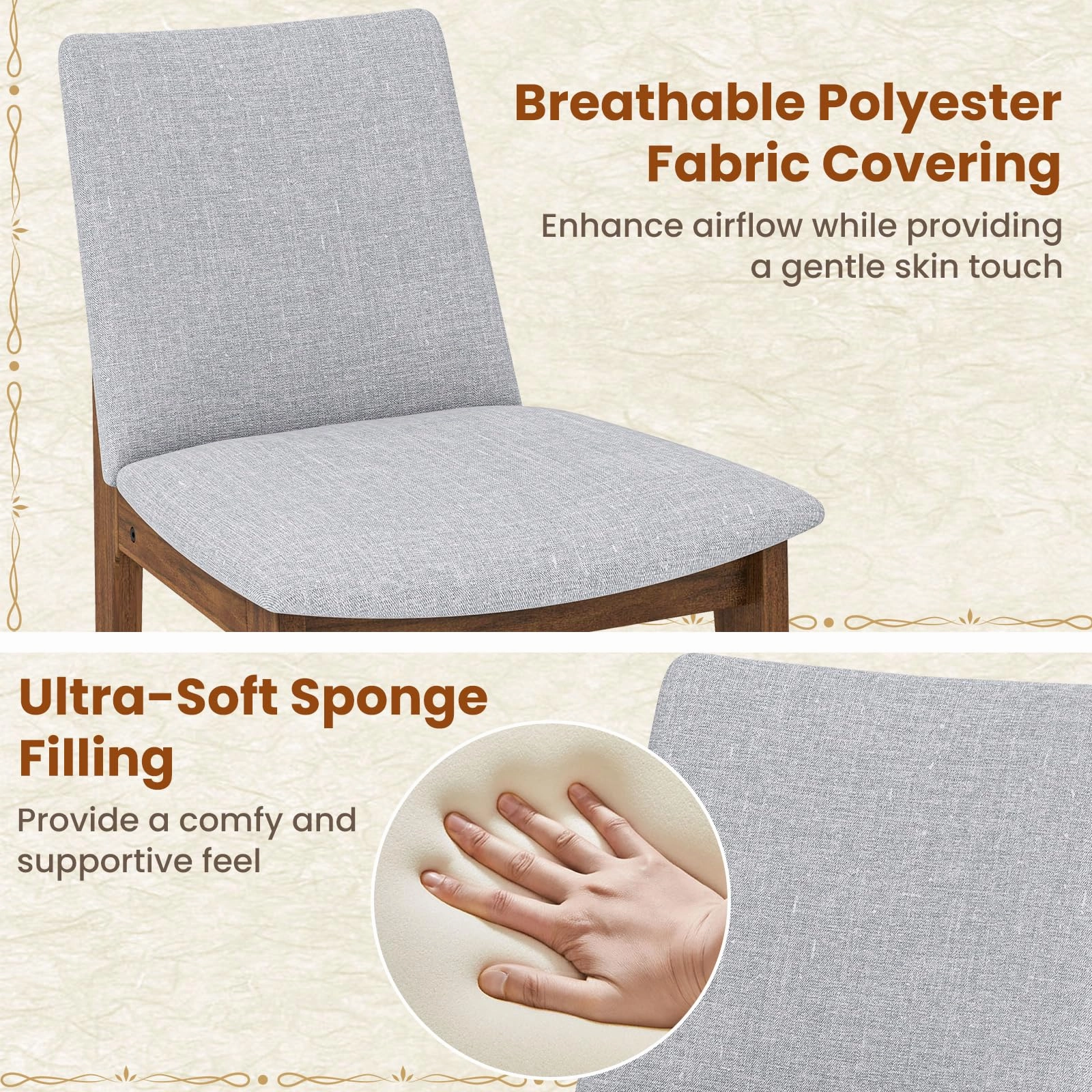 Giantex Upholstered Dining Chairs Set of 2/4, Linen Fabric Wooden Kitchen Chairs w/Rubber Wood Frame