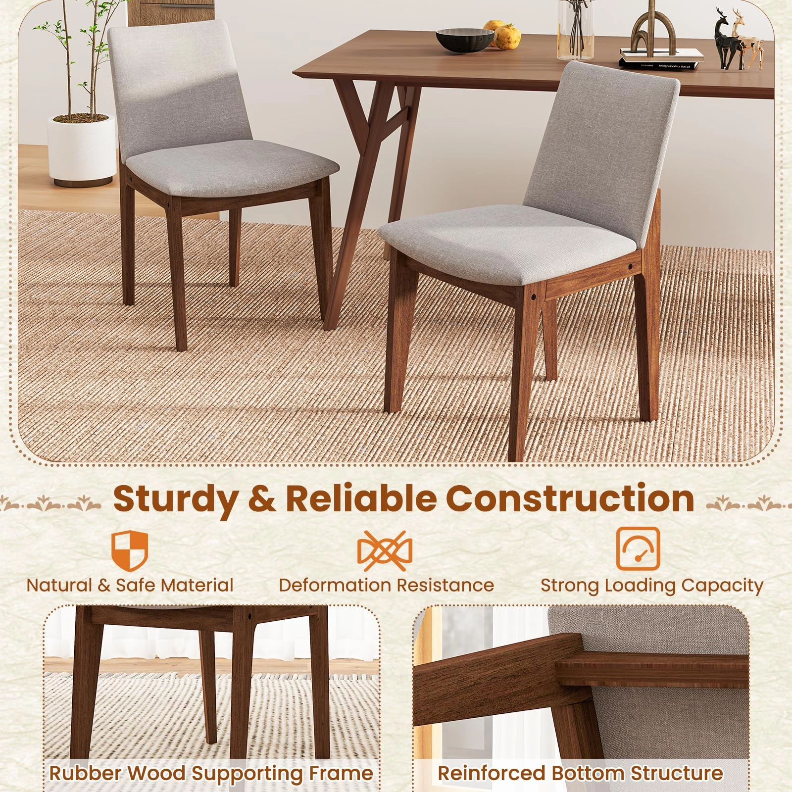 Giantex Upholstered Dining Chairs Set of 2/4, Linen Fabric Wooden Kitchen Chairs w/Rubber Wood Frame