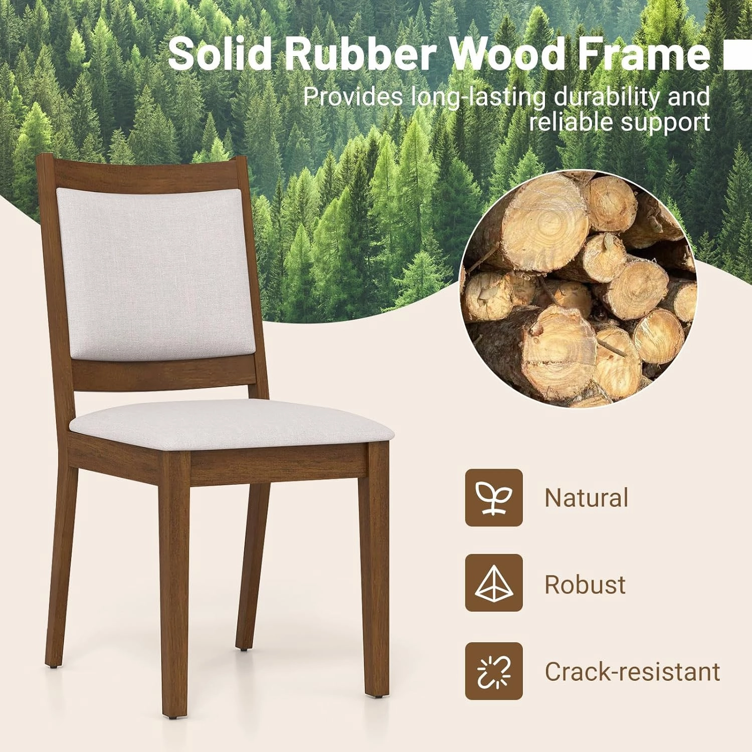 Giantex Upholstered Dining Chairs Set of 2/4, Modern Farmhouse Kitchen Chairs w/Padded Backrest & Cushioned Seat, Rubber Wood Frame