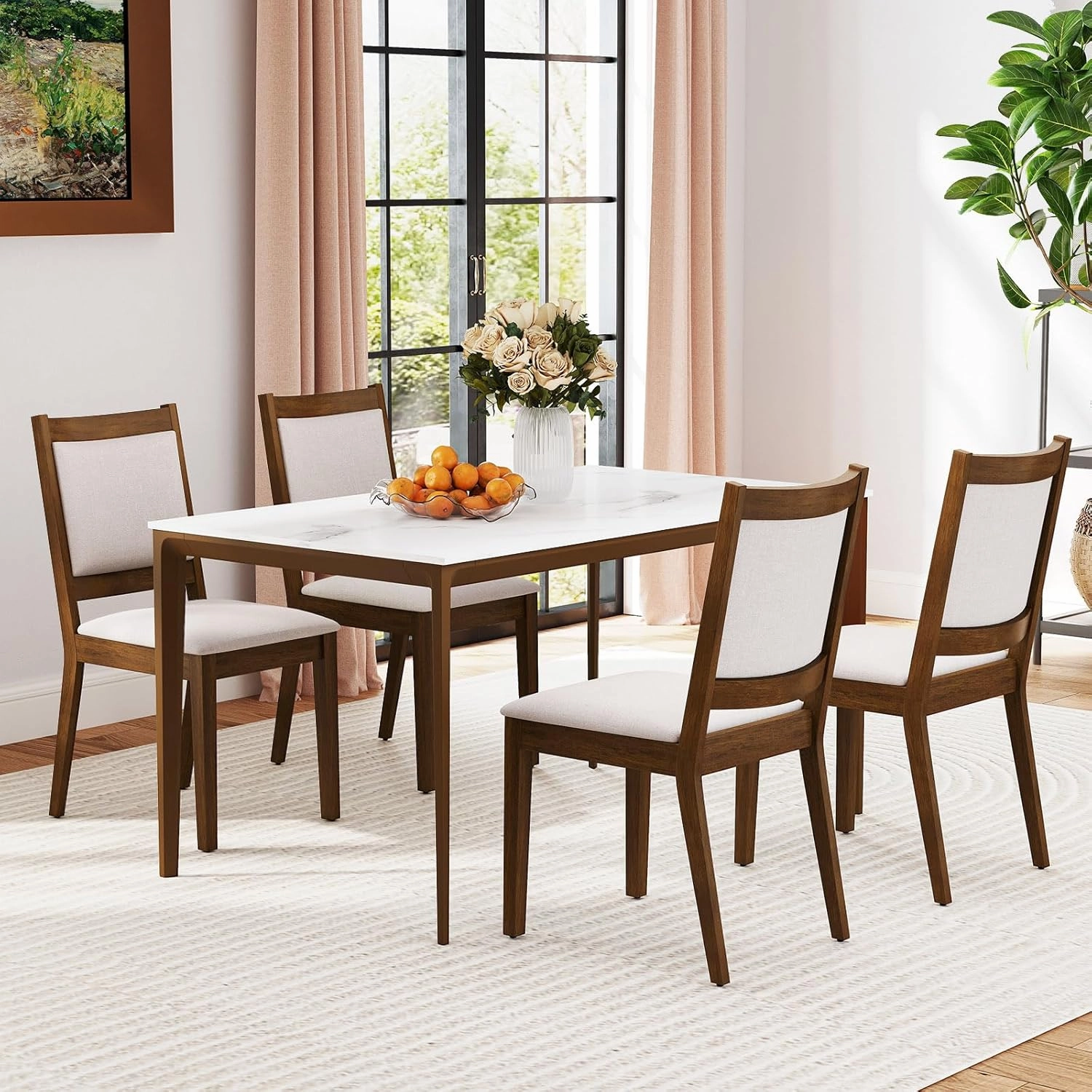 Giantex Upholstered Dining Chairs Set of 2/4, Modern Farmhouse Kitchen Chairs w/Padded Backrest & Cushioned Seat, Rubber Wood Frame