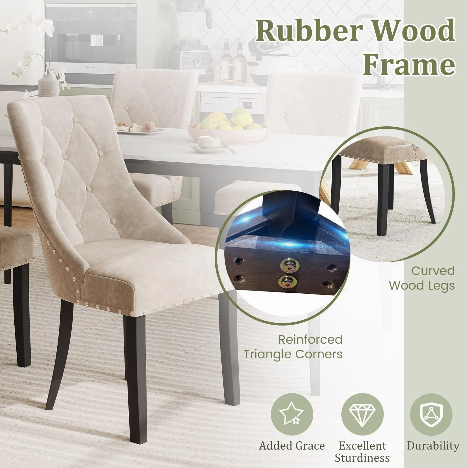 Giantex Upholstered Dining Chairs Set of 2/4, Tufted Wingback Kitchen Chairs w/Solid Wood Legs, Padded Seat