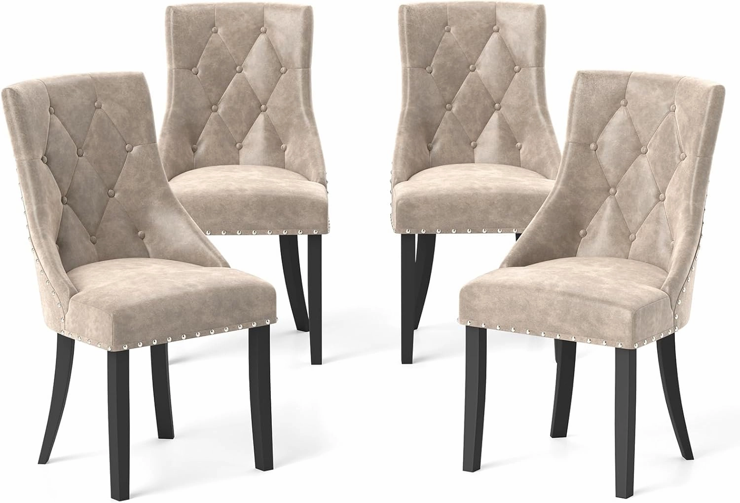 Giantex Upholstered Dining Chairs Set of 2/4, Tufted Wingback Kitchen Chairs w/Solid Wood Legs, Padded Seat