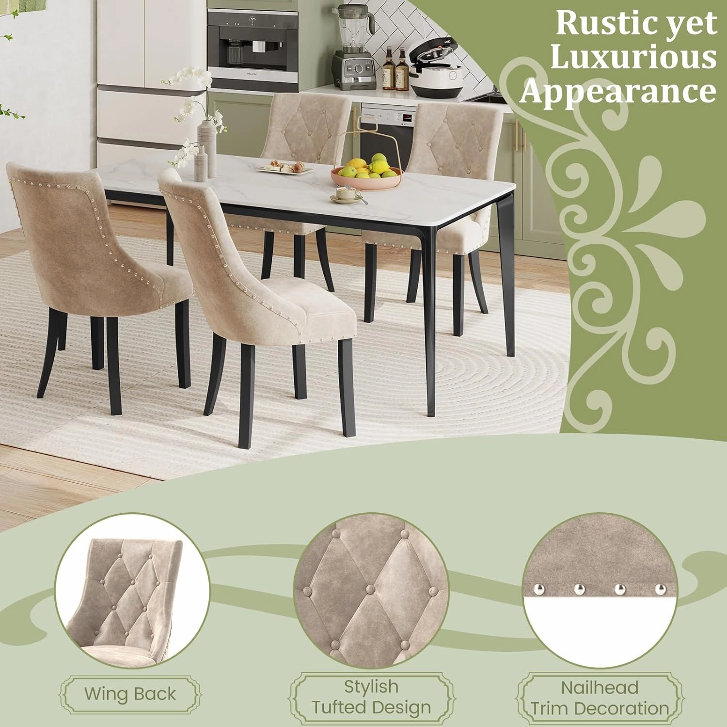 Giantex Upholstered Dining Chairs Set of 2/4, Tufted Wingback Kitchen Chairs w/Solid Wood Legs, Padded Seat