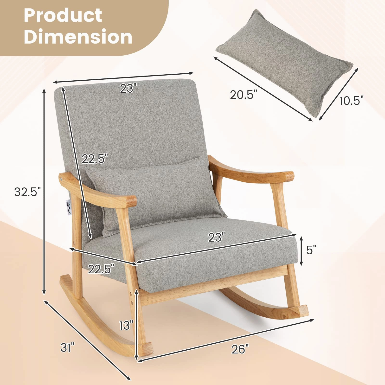 Giantex Upholstered Rocking Chair - Modern Rocker with Rubber Wood Frame, Comfy Backrest & Seat