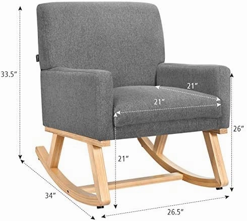 Giantex Upholstered Rocking Chair with Fabric Padded Seat and Solid Wood Base