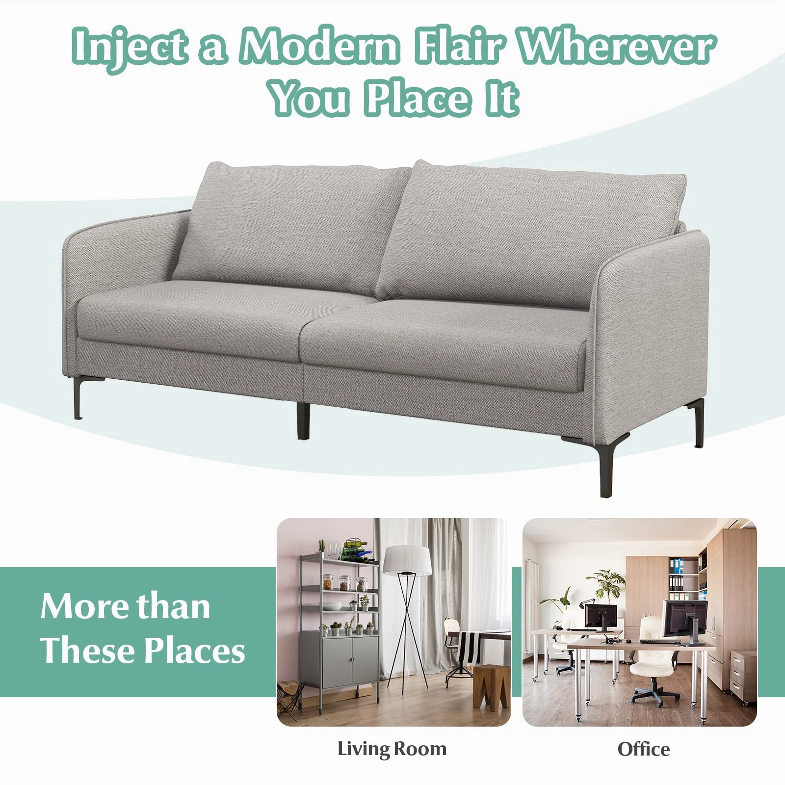 Giantex Upholstered Sofa Couch, 76" Modern Grey Loveseat