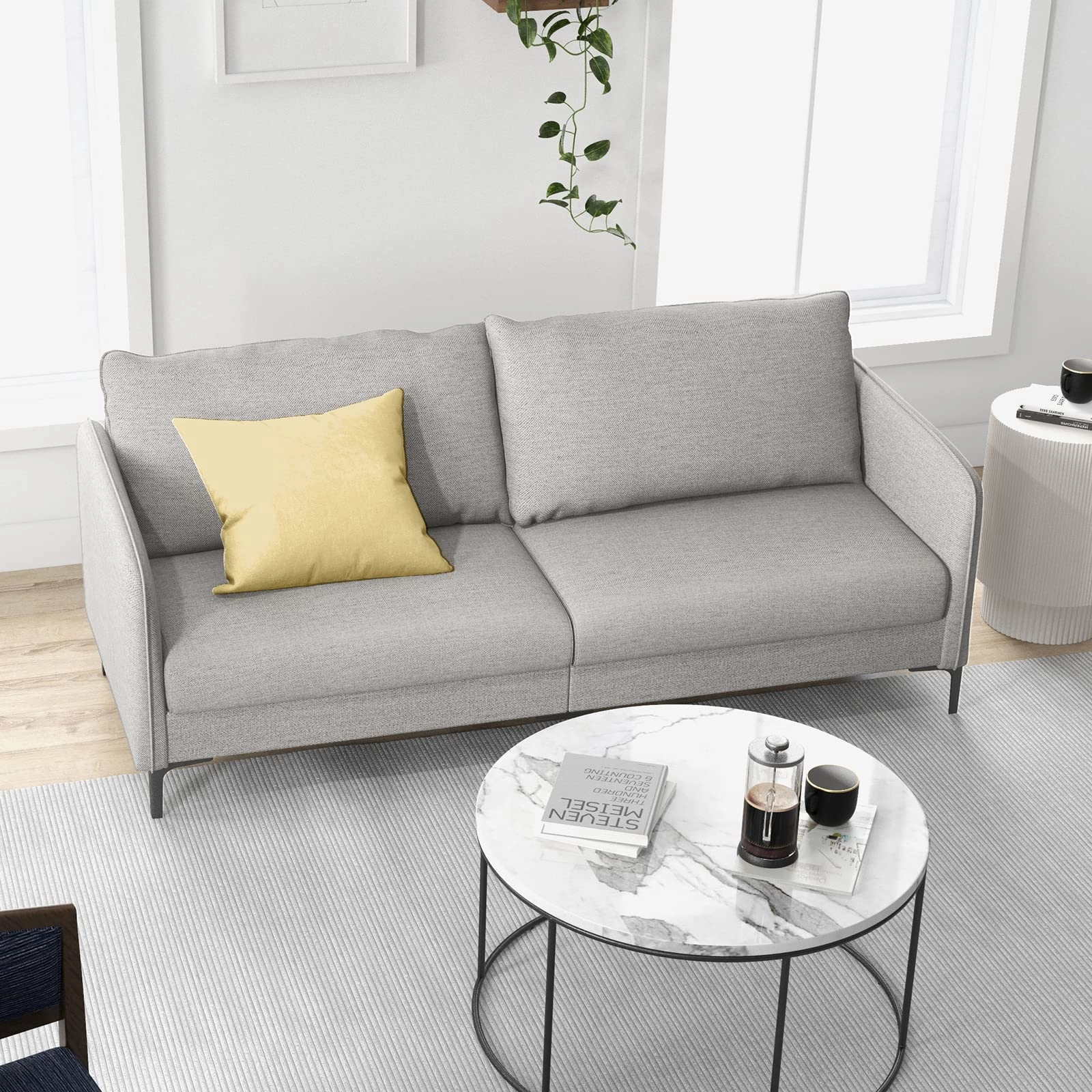 Giantex Upholstered Sofa Couch, 76" Modern Grey Loveseat