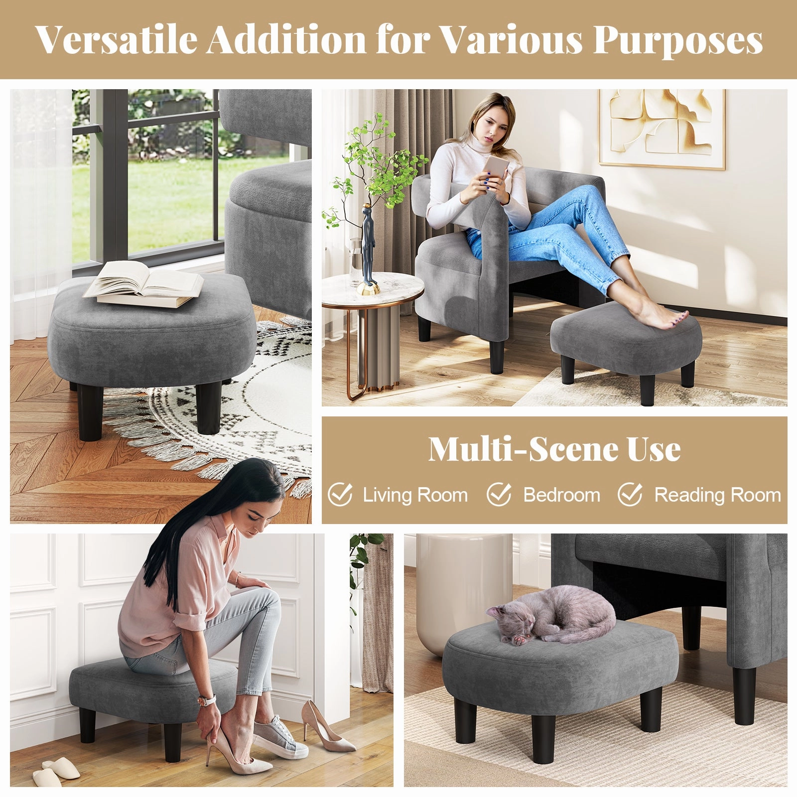 Giantex Velvet Accent Chair with Ottoman