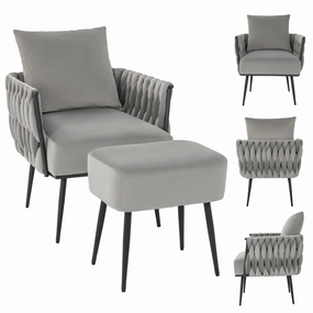 Giantex Velvet Accent Chair with Ottoman, Modern Comfy Arm Chair w/Solid Metal Frame, Pillow recliner chair, sleeper chair