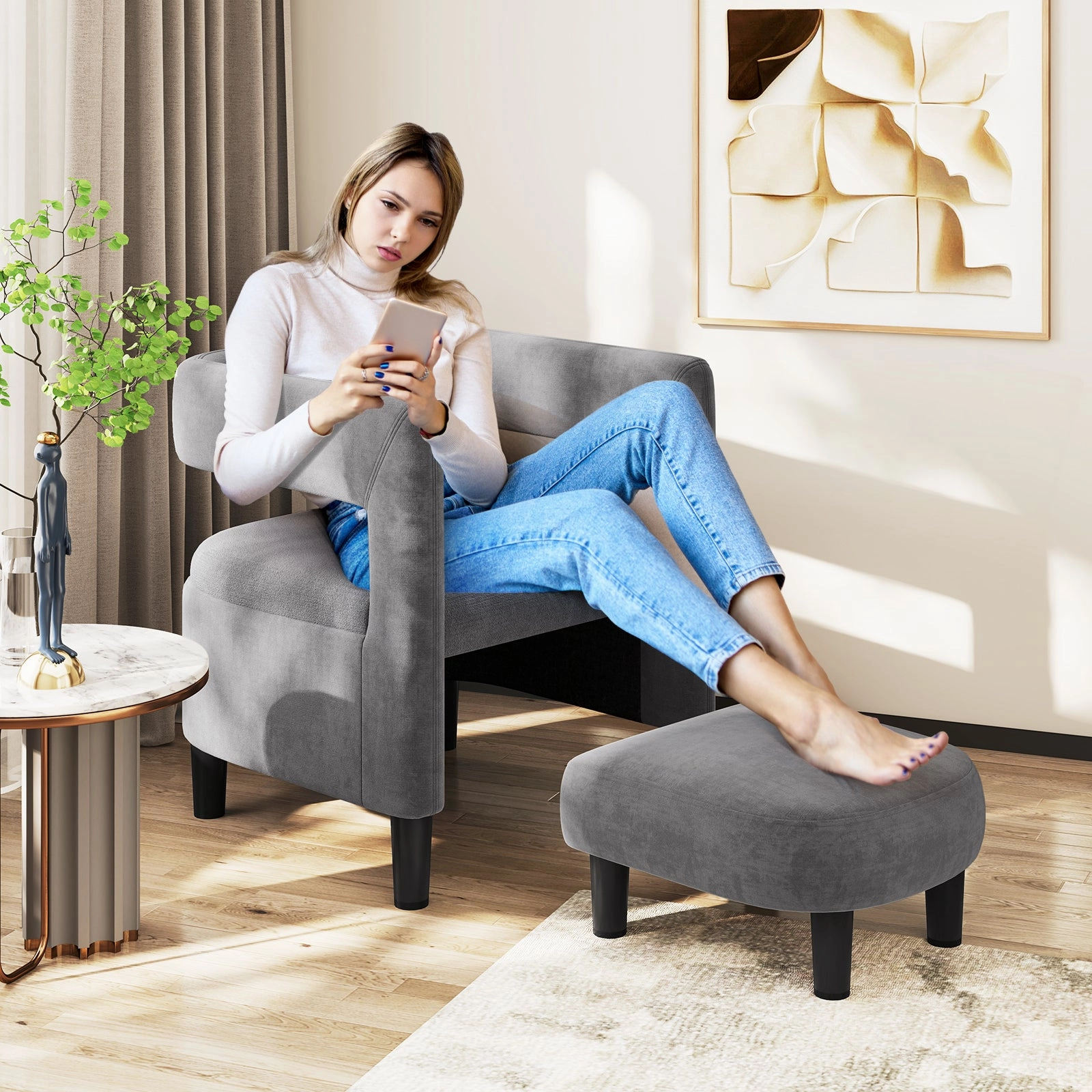 Giantex Velvet Accent Chair with Ottoman