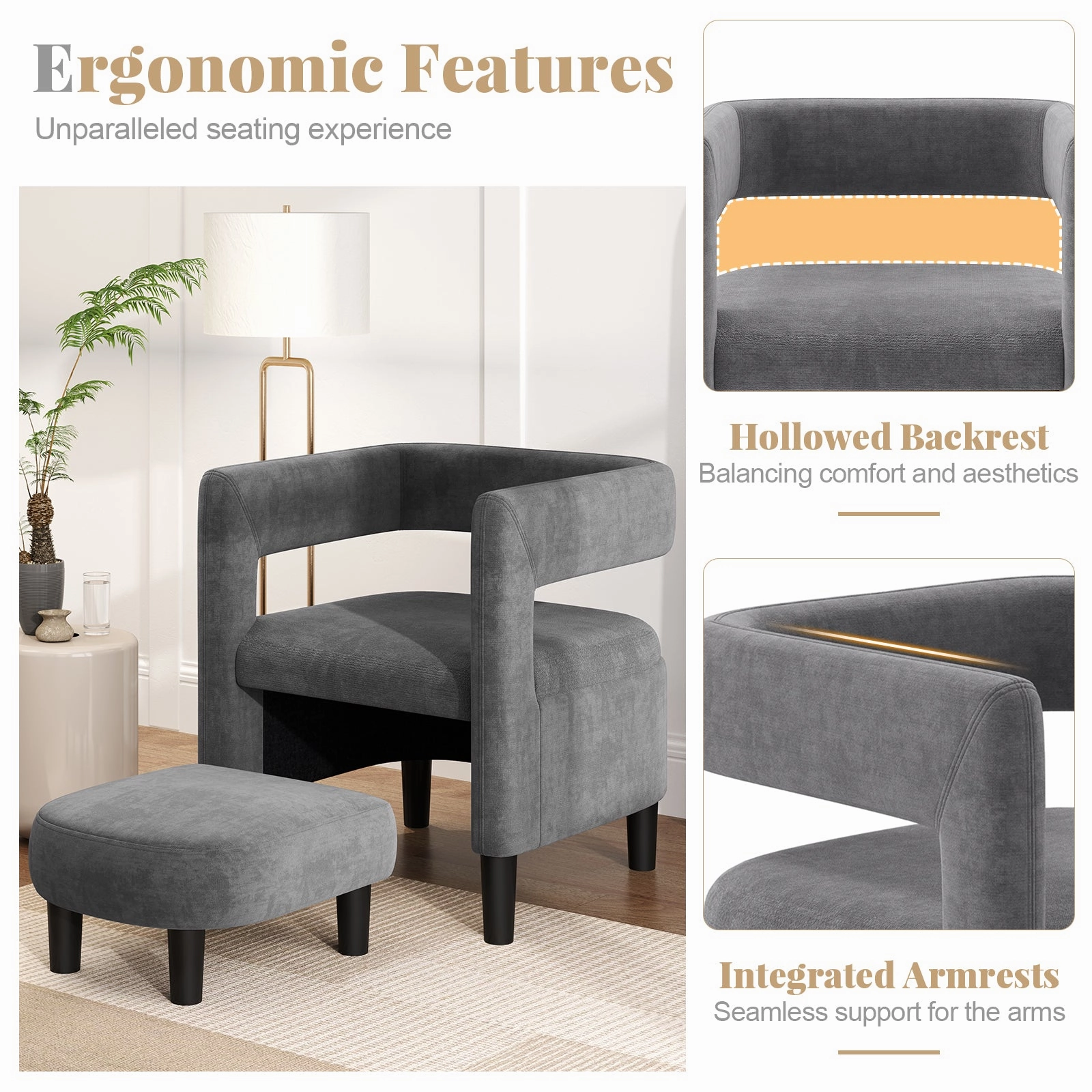 Giantex Velvet Accent Chair with Ottoman