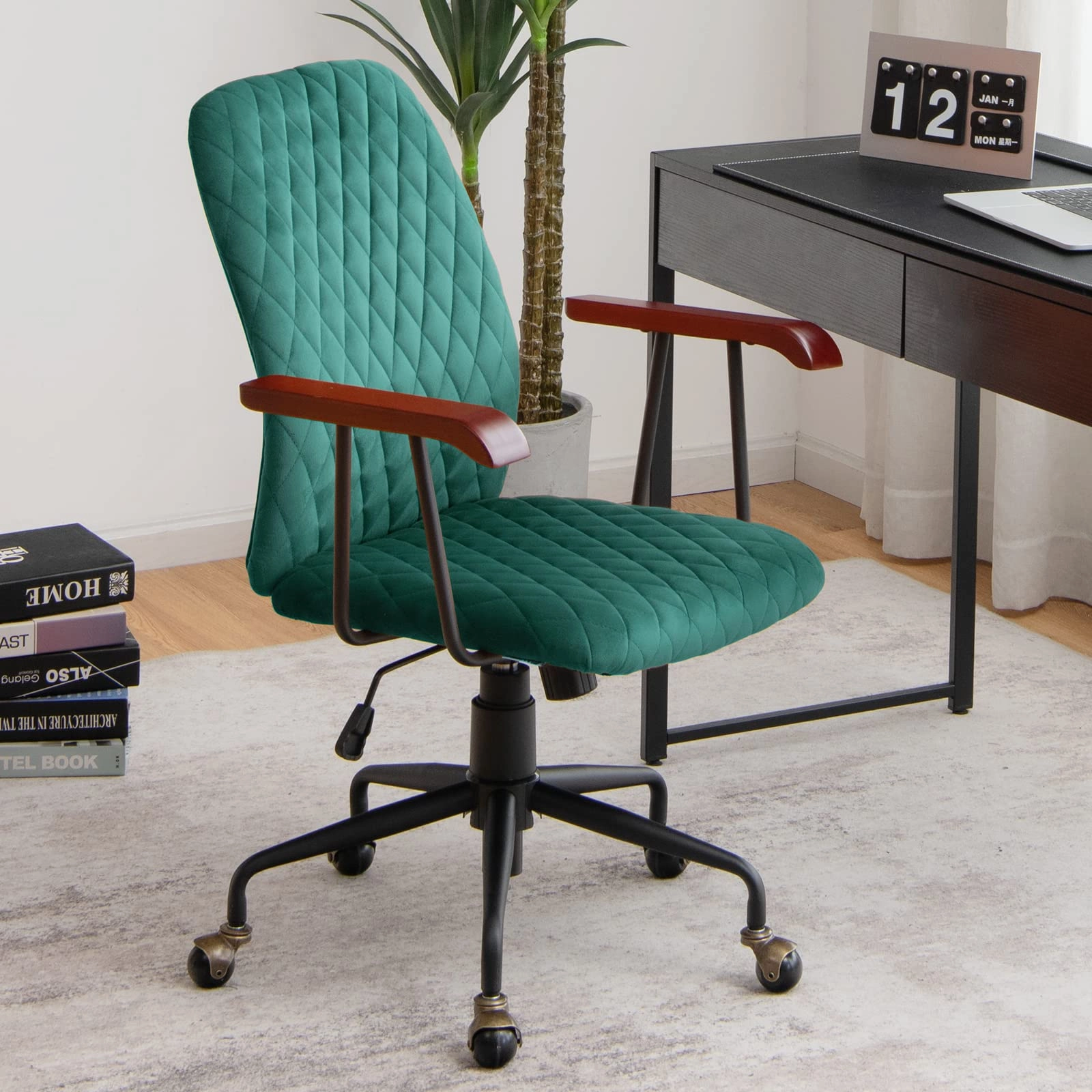 Giantex Velvet Home Office Desk Chair, Adjustable Swivel Task Chair, Vintage Mid-Back Leisure Chair