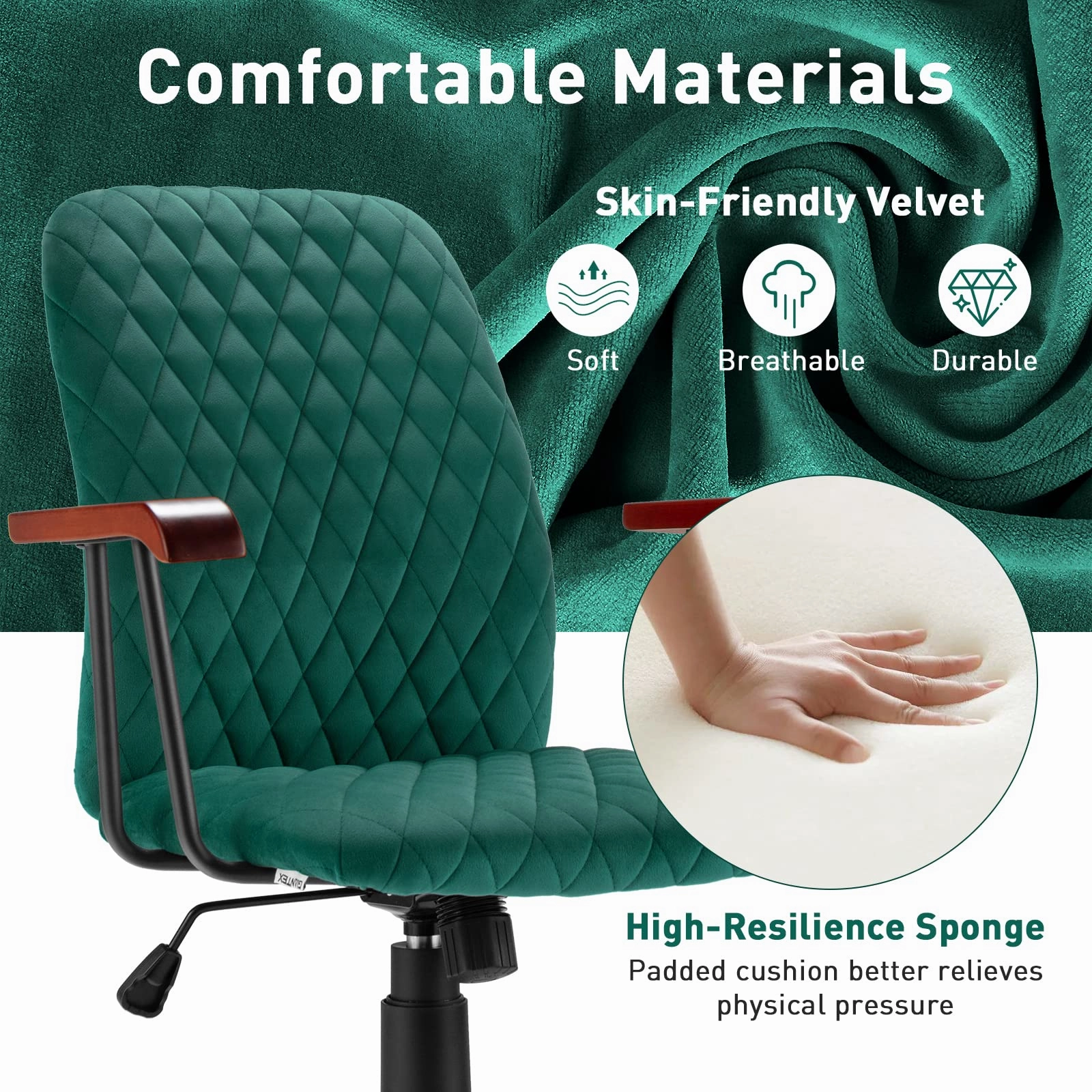 Giantex Velvet Home Office Desk Chair, Adjustable Swivel Task Chair, Vintage Mid-Back Leisure Chair