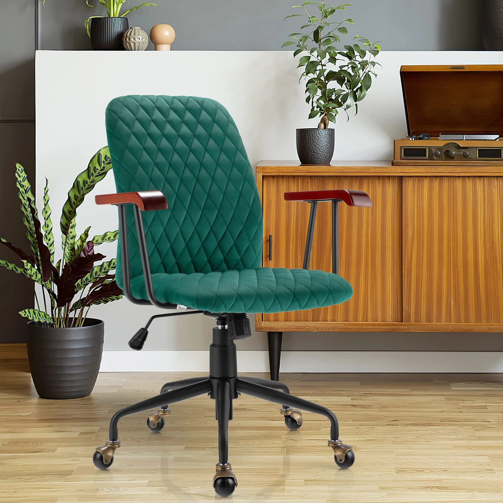Giantex Velvet Home Office Desk Chair, Adjustable Swivel Task Chair, Vintage Mid-Back Leisure Chair