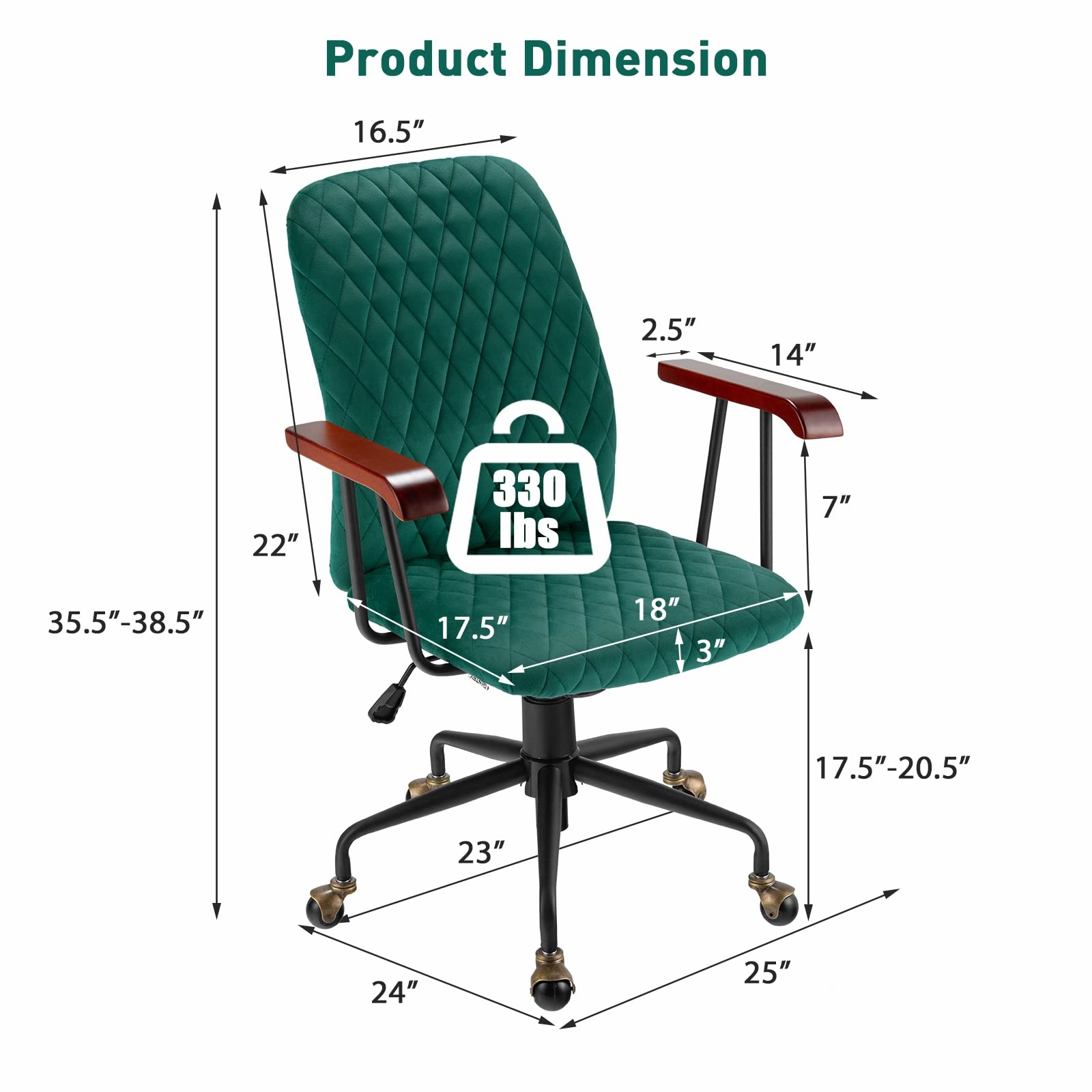 Giantex Velvet Home Office Desk Chair, Adjustable Swivel Task Chair, Vintage Mid-Back Leisure Chair