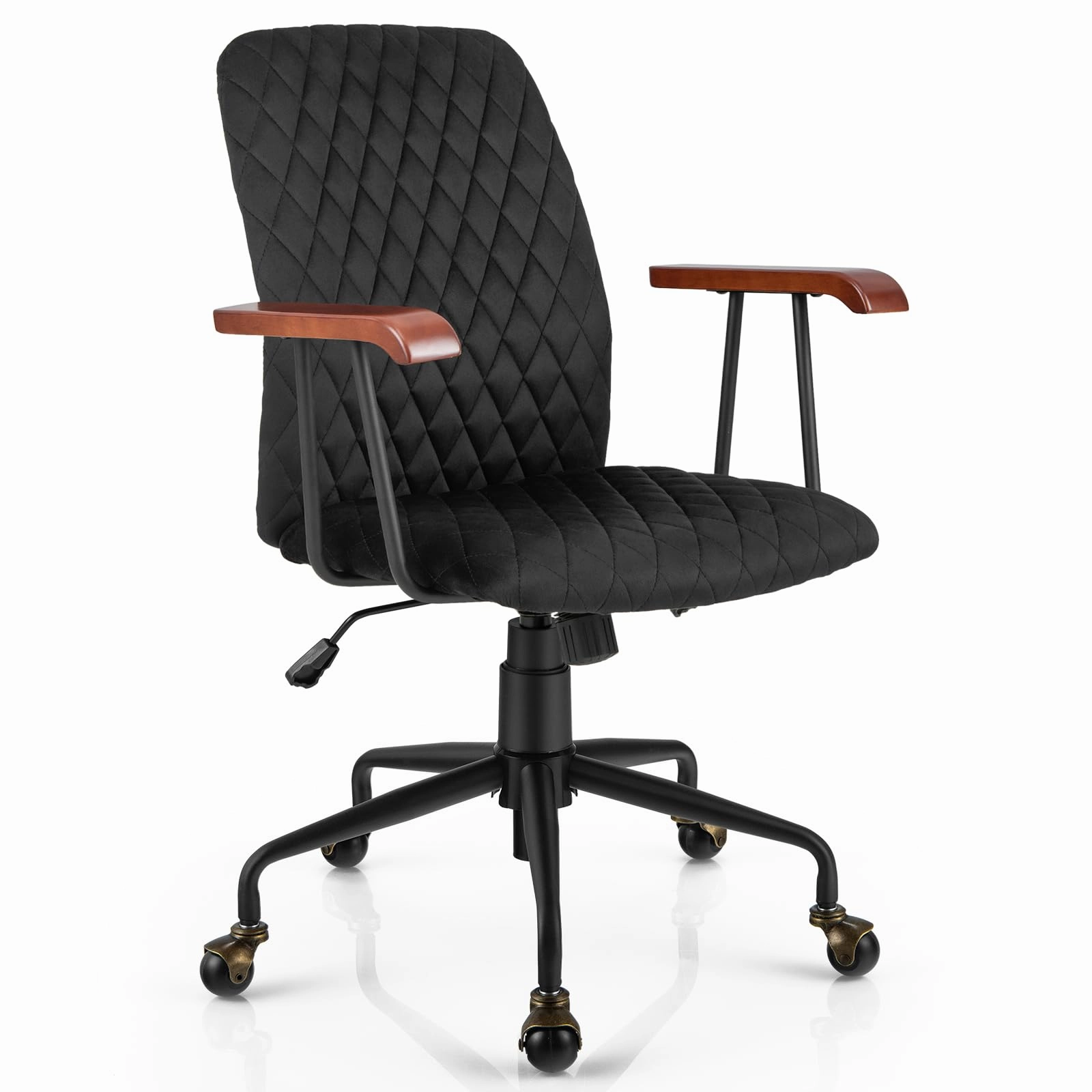 Giantex Velvet Home Office Desk Chair, Adjustable Swivel Task Chair, Vintage Mid-Back Leisure Chair