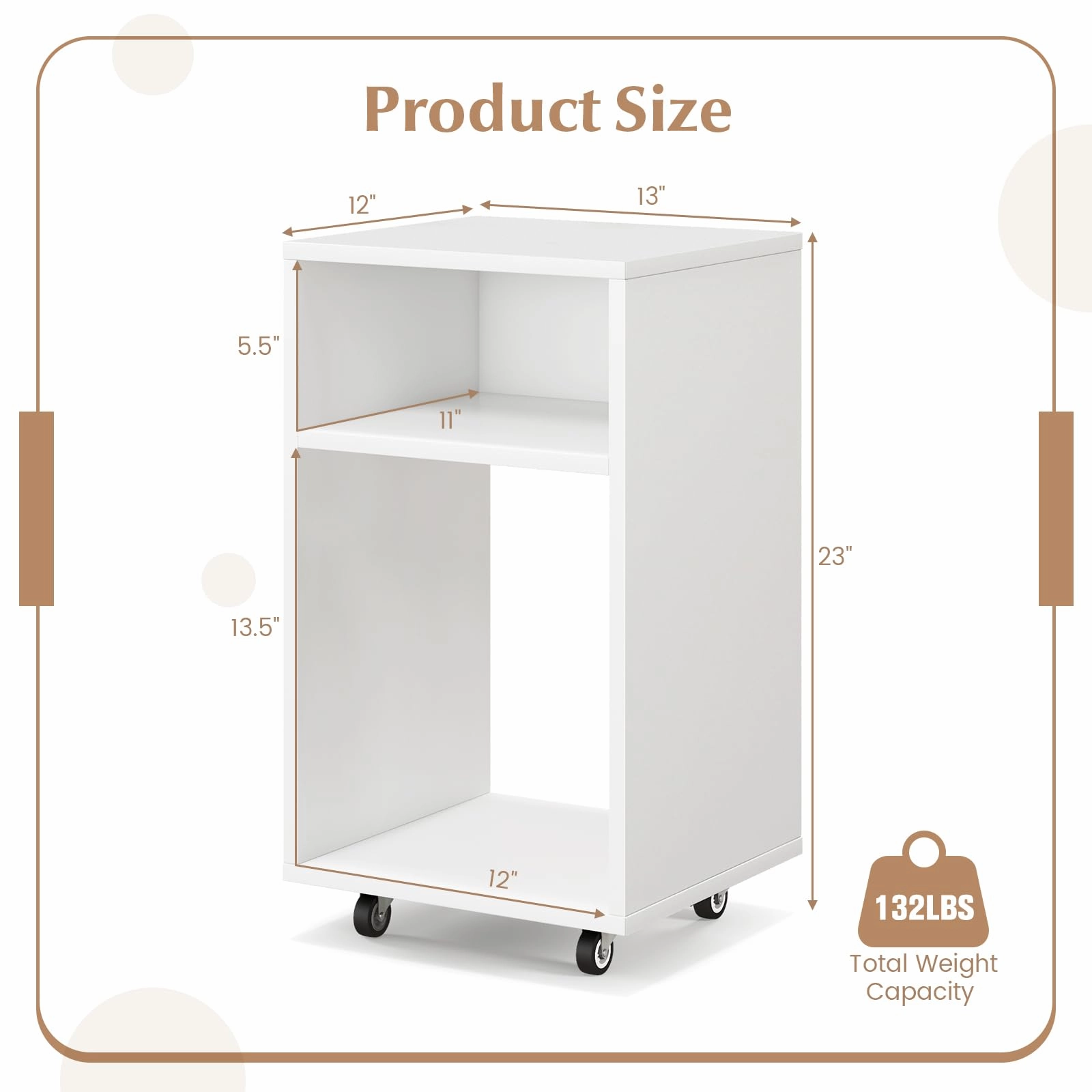 Giantex Vertical Mobile File Cabinet - Rolling Filing Cabinet with 2 Open Shelves, Lockable Casters, White