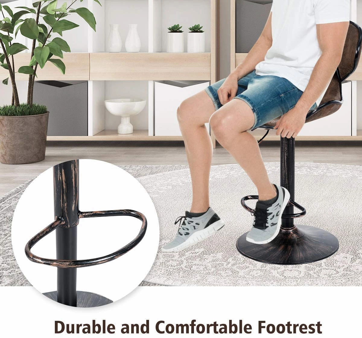 Giantex Vintage Barstools, Swivel Bar Stool with Backrest, Footrest and Height Adjustable, Counter Barstool for Bar