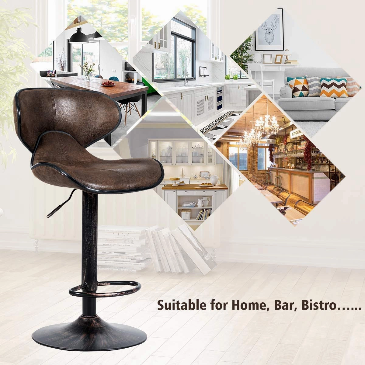 Giantex Vintage Barstools, Swivel Bar Stool with Backrest, Footrest and Height Adjustable, Counter Barstool for Bar
