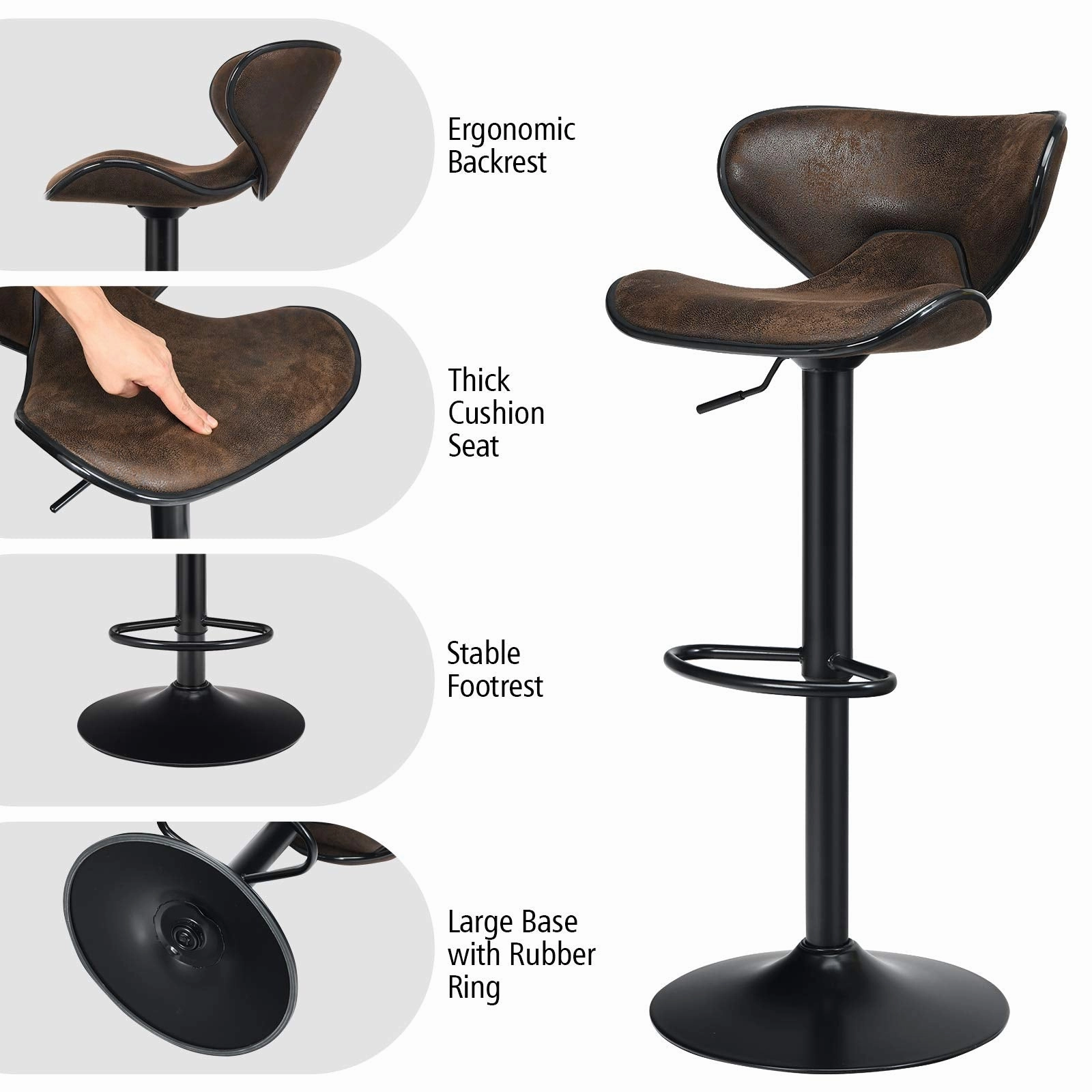 Giantex Vintage Barstools, Swivel Bar Stool with Backrest, Footrest and Height Adjustable, Counter Barstool for Bar