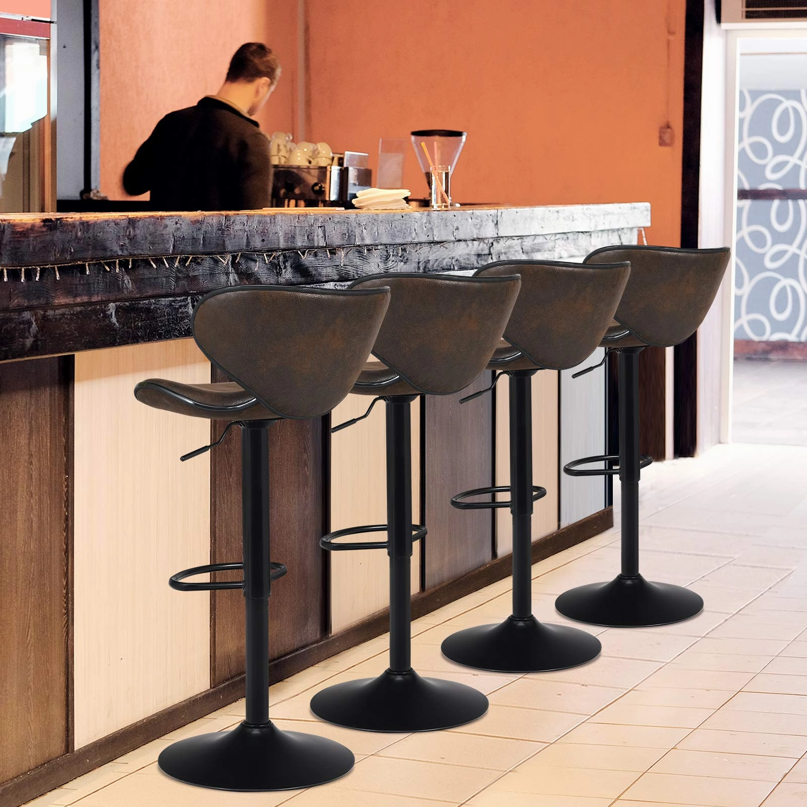 Giantex Vintage Barstools, Swivel Bar Stool with Backrest, Footrest and Height Adjustable, Counter Barstool for Bar