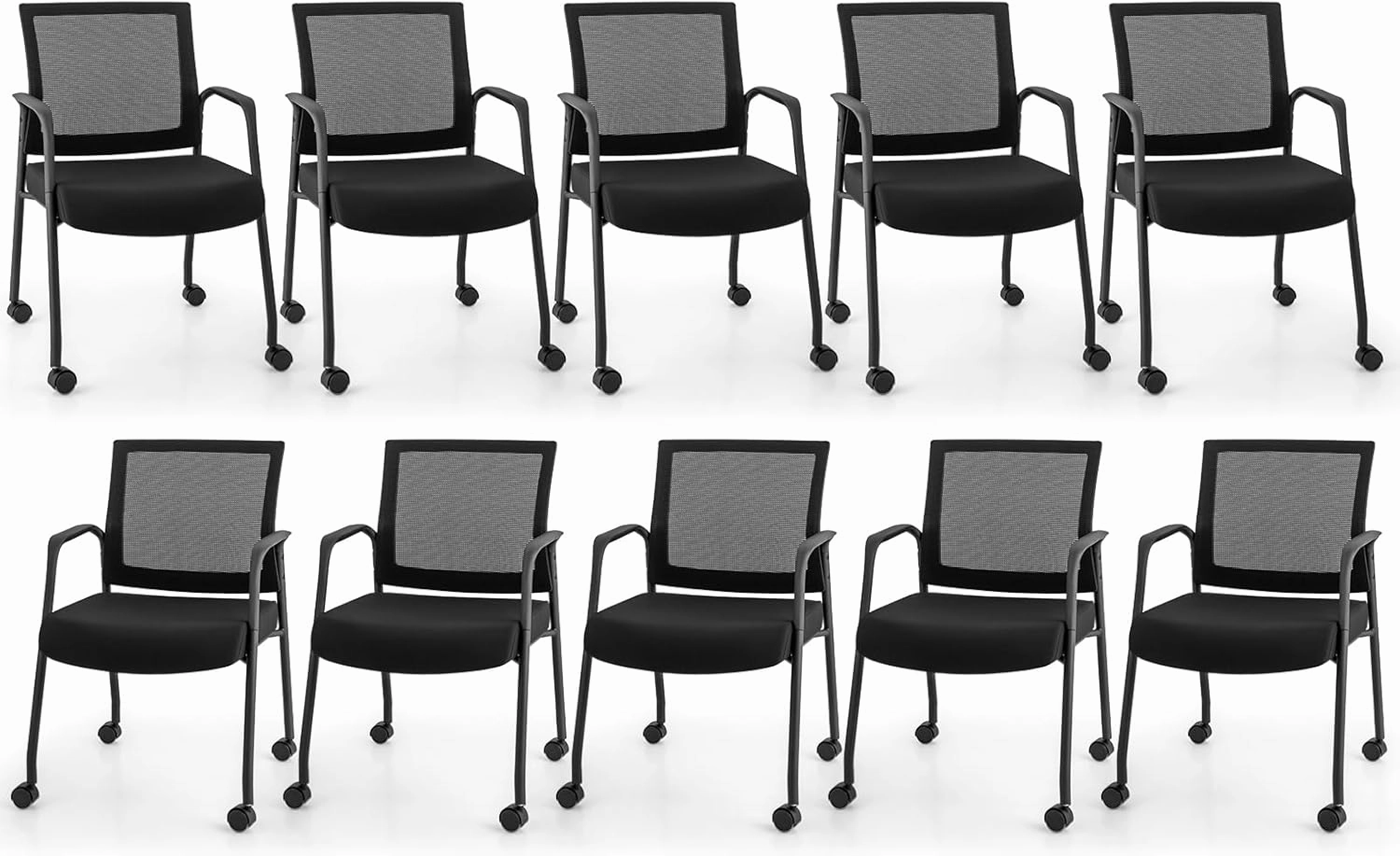 Giantex Waiting Room Chairs - Reception Chairs, Office Guest Chairs with Wheels, Metal Frame & Armrests