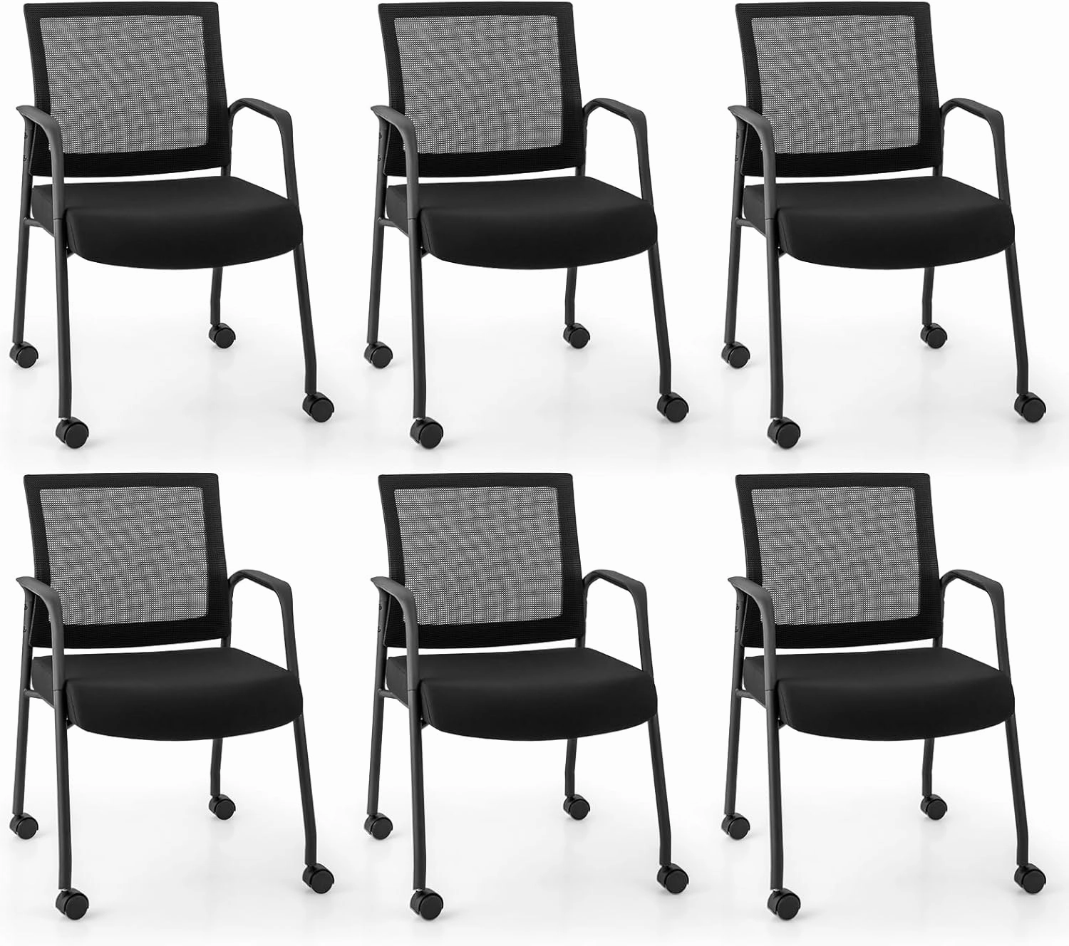 Giantex Waiting Room Chairs - Reception Chairs, Office Guest Chairs with Wheels, Metal Frame & Armrests