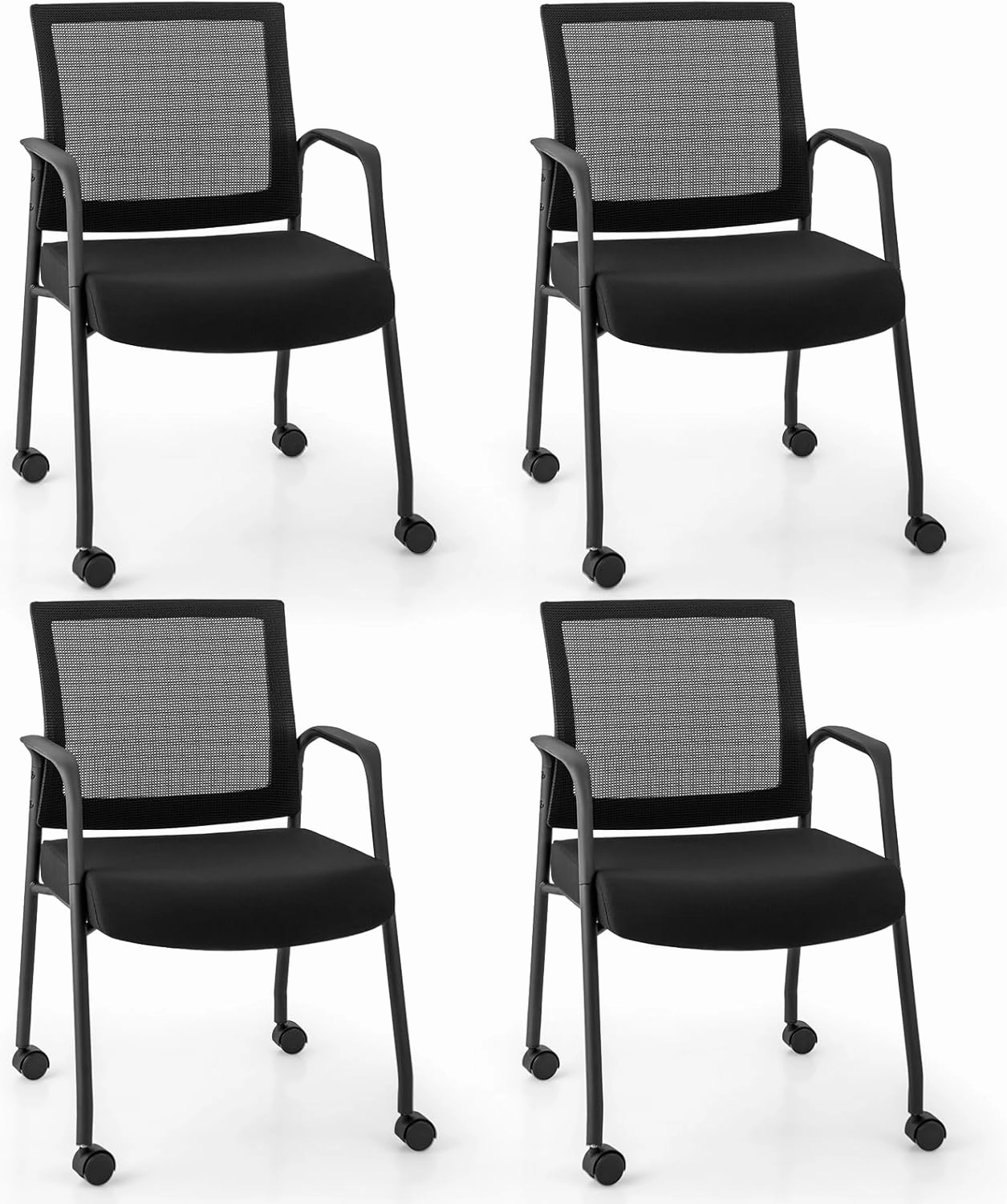 Giantex Waiting Room Chairs - Reception Chairs, Office Guest Chairs with Wheels, Metal Frame & Armrests