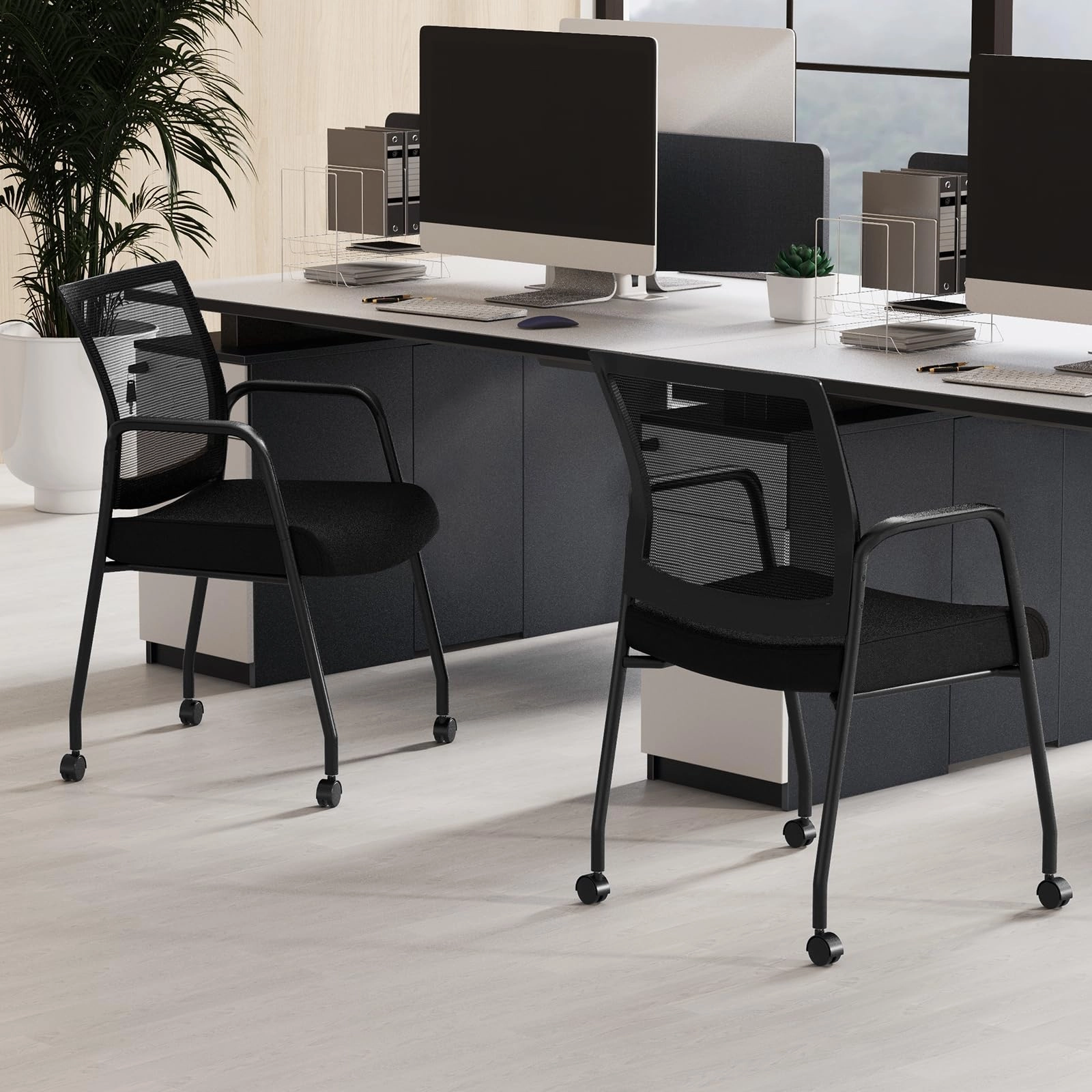 Giantex Waiting Room Chairs - Reception Chairs, Office Guest Chairs with Wheels, Metal Frame & Armrests