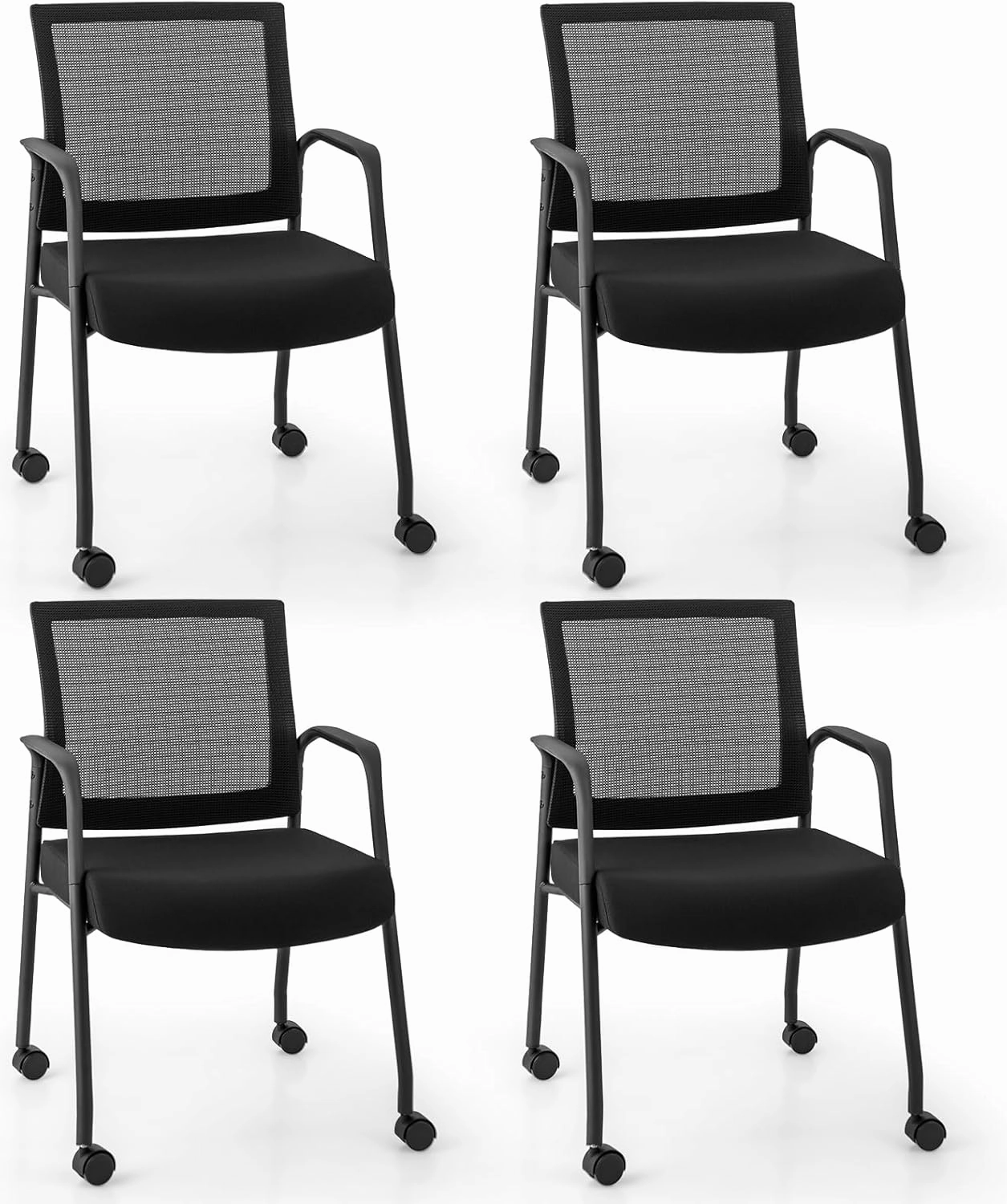 Giantex Waiting Room Chairs - Reception Chairs, Office Guest Chairs with Wheels, Metal Frame & Armrests