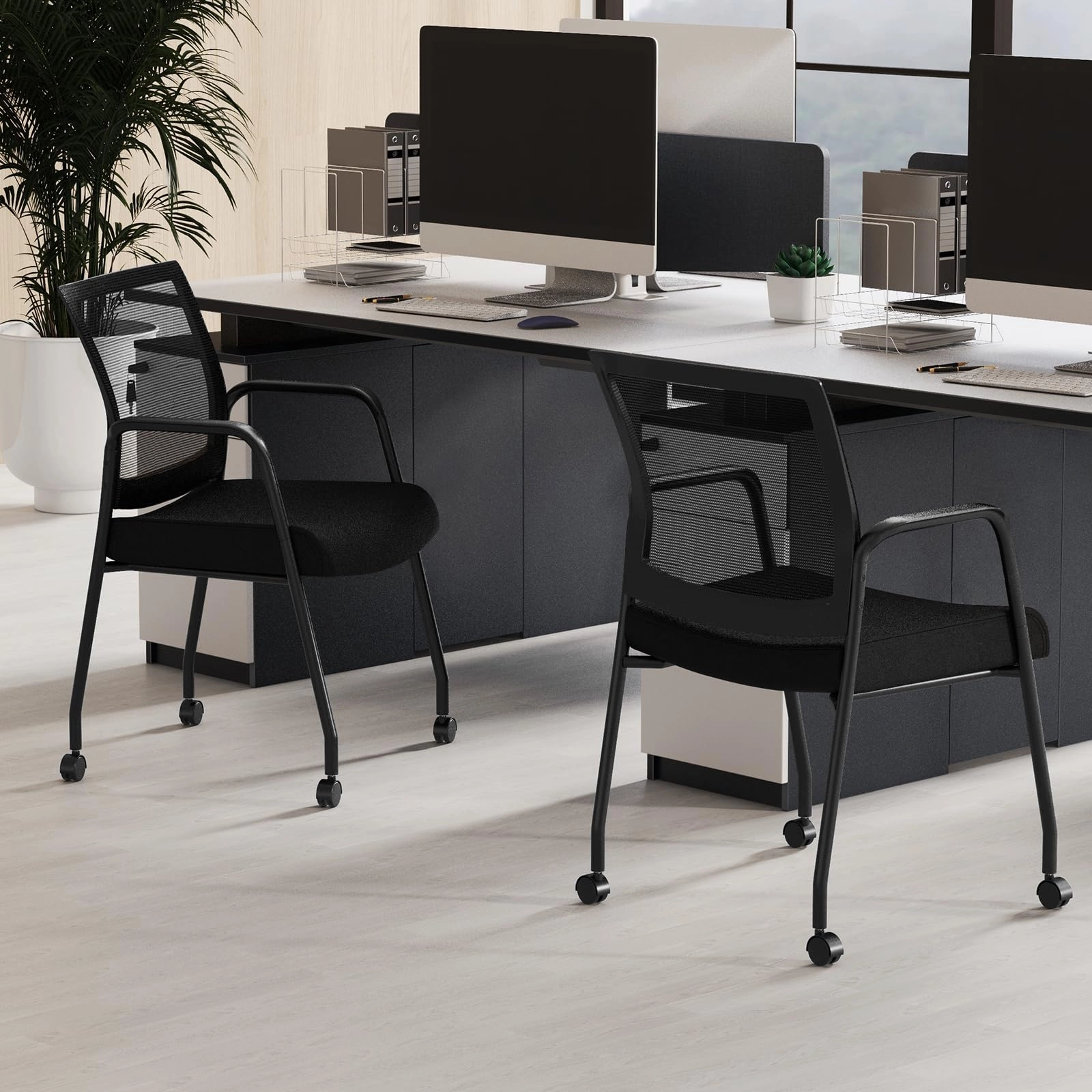 Giantex Waiting Room Chairs - Reception Chairs, Office Guest Chairs with Wheels, Metal Frame & Armrests