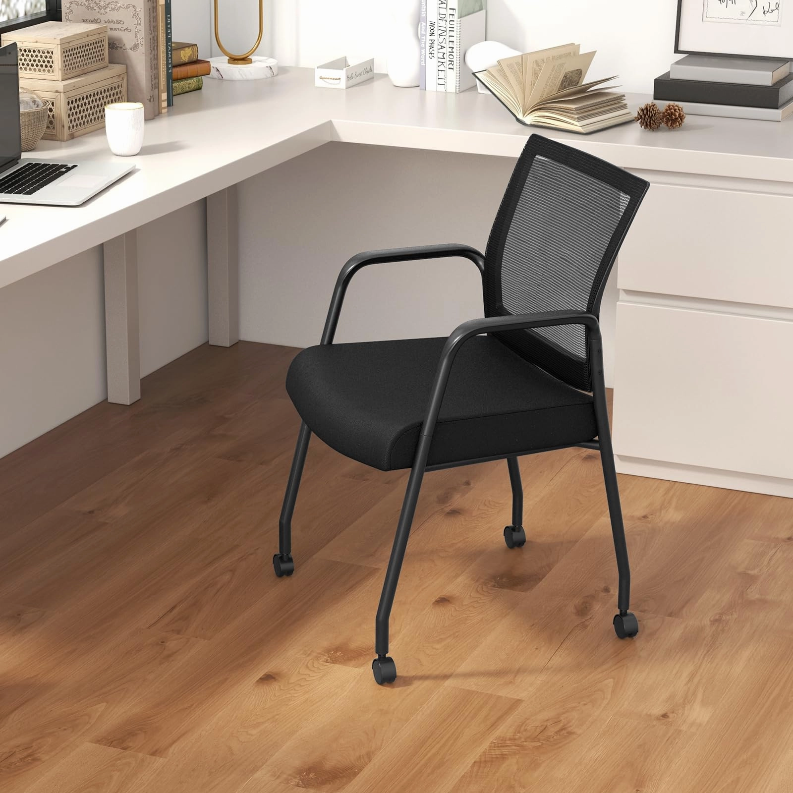 Giantex Waiting Room Chairs - Reception Chairs, Office Guest Chairs with Wheels, Metal Frame & Armrests