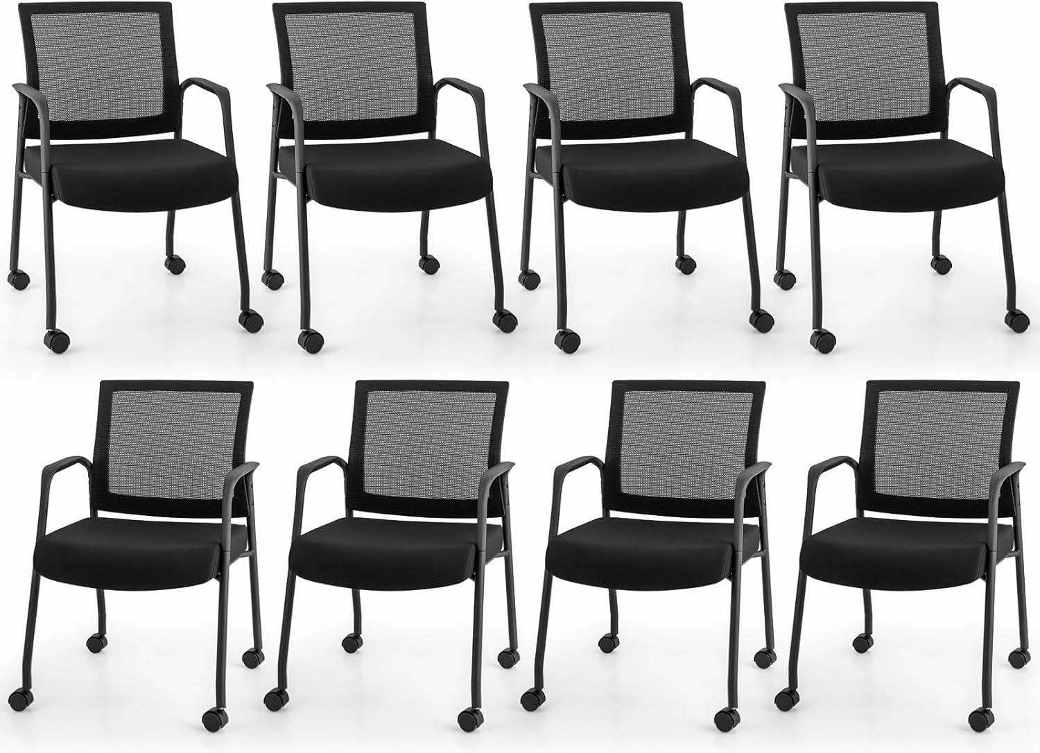 Giantex Waiting Room Chairs - Reception Chairs, Office Guest Chairs with Wheels, Metal Frame & Armrests