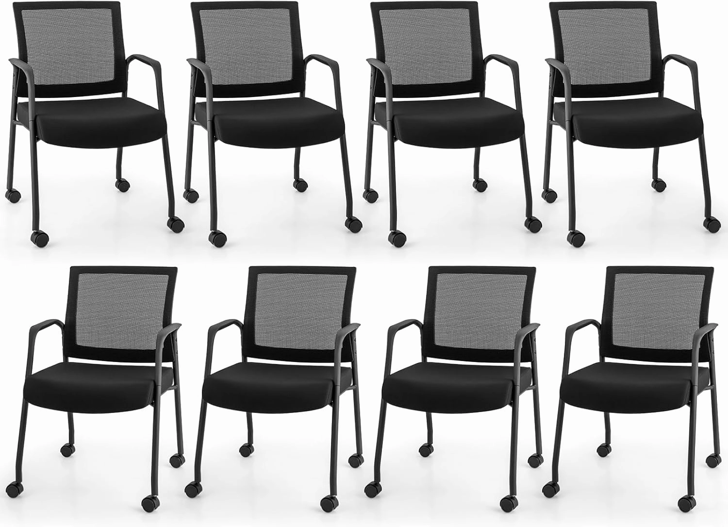 Giantex Waiting Room Chairs - Reception Chairs, Office Guest Chairs with Wheels, Metal Frame & Armrests