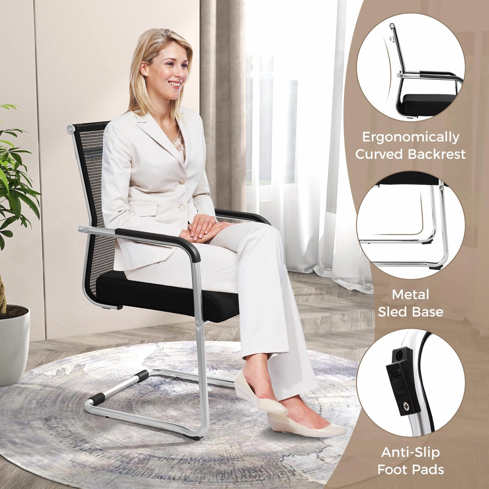 Giantex Waiting Room Chairs, Office Guest Chairs, Lobby Chairs with Metal Sled Base & Armrests