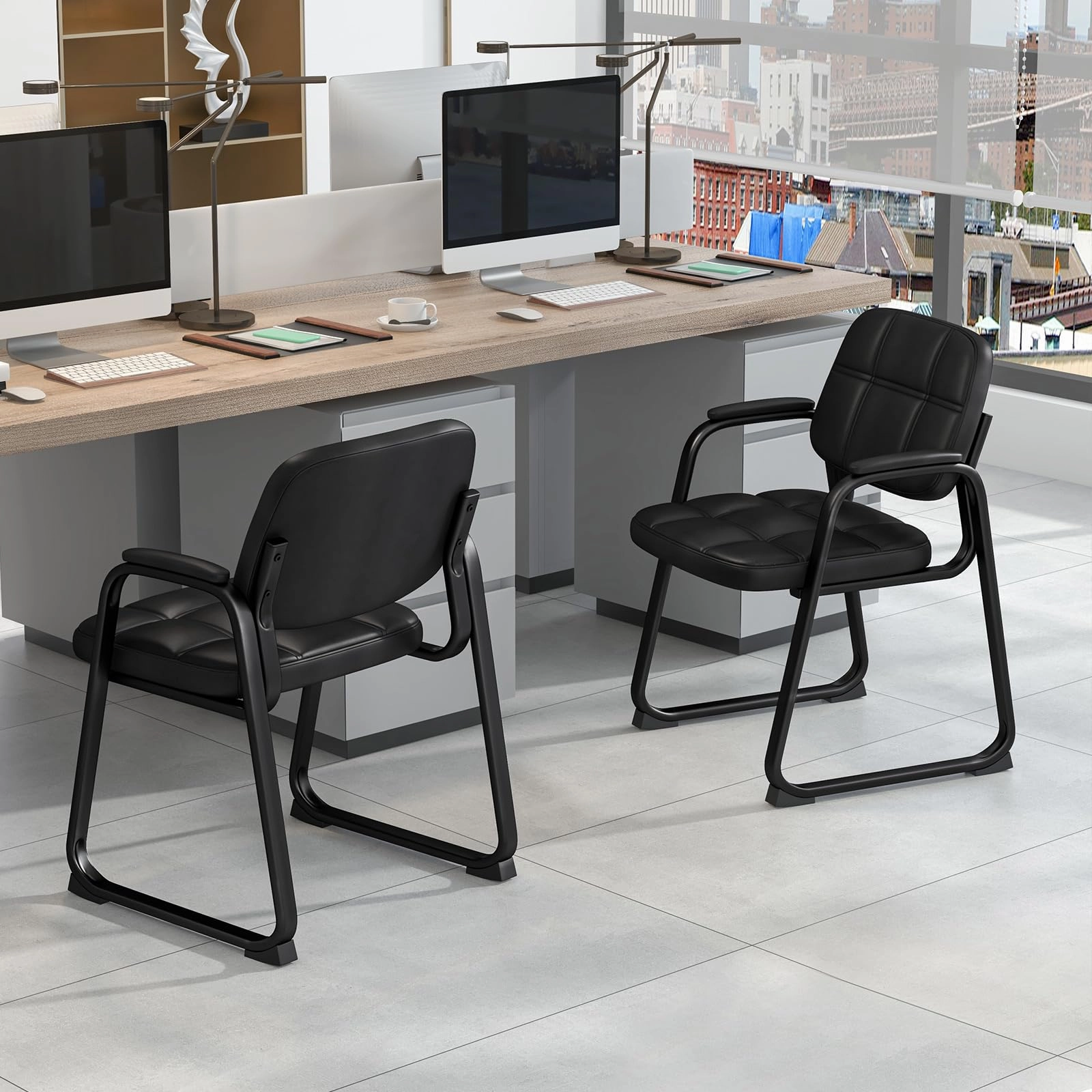 Giantex Waiting Room Chairs, Reception Guest Chair with Padded Armrests, Metal Frame & Sled Base