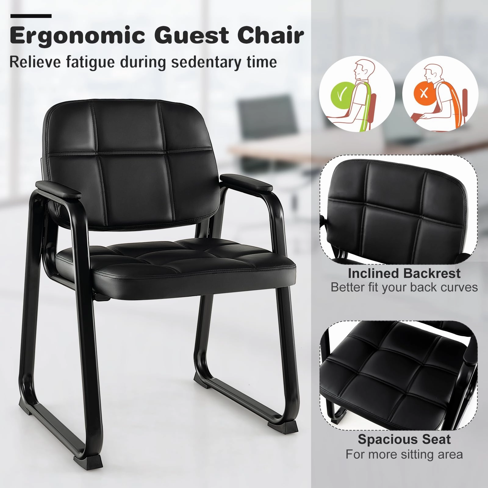 Giantex Waiting Room Chairs, Reception Guest Chair with Padded Armrests, Metal Frame & Sled Base