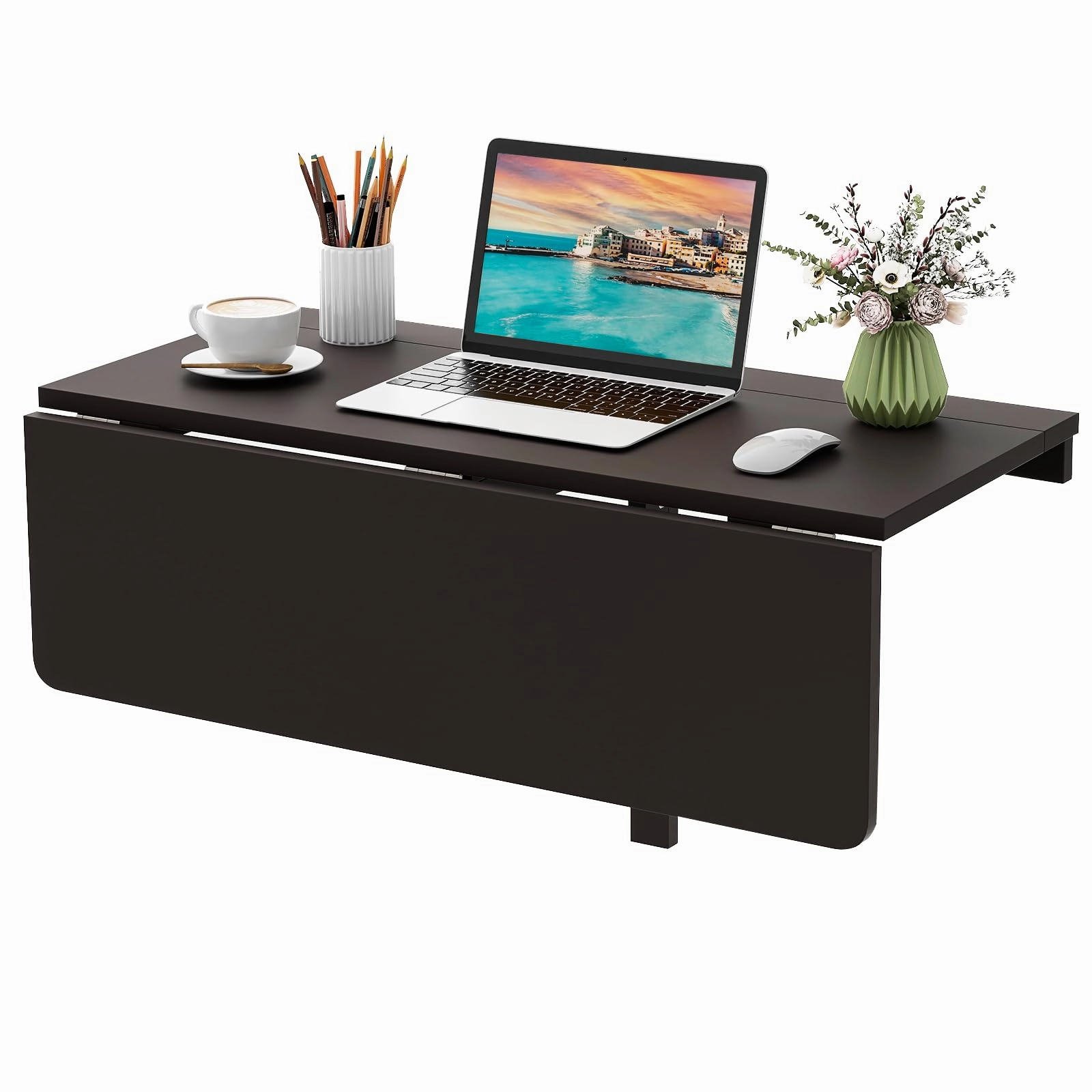 Giantex Wall Mounted Folding Table, 31.5" x 23.5" Wood Murphy Desk Drop-Leaf Table