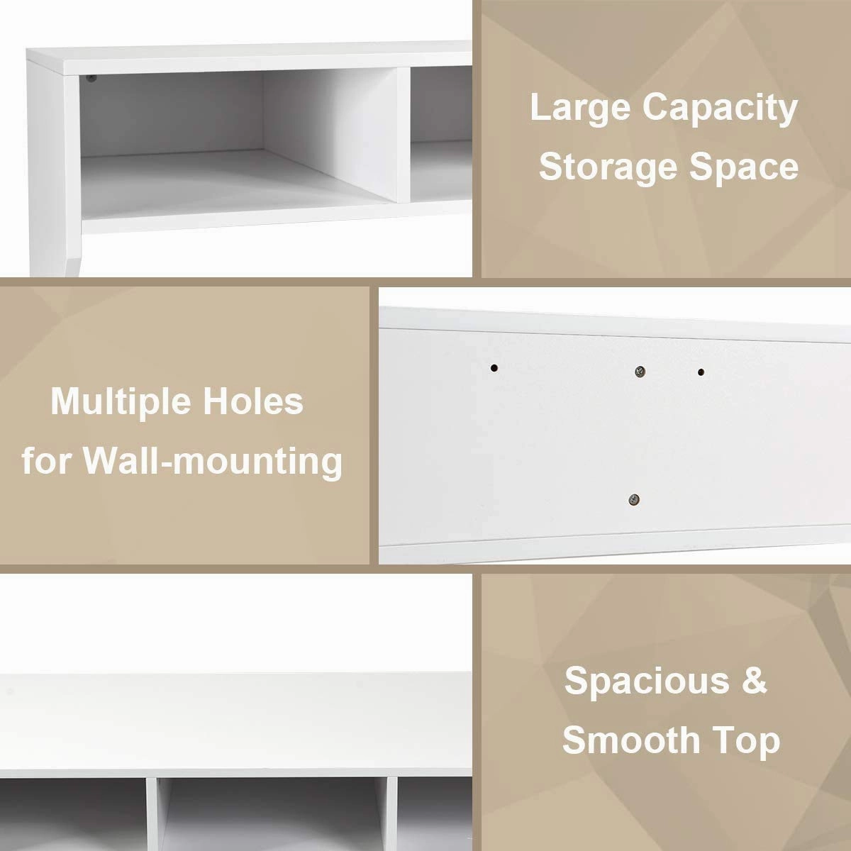 Giantex Wall Mounted Storage Cabinet and Floating Computer Desk Set W/Storage Shelves for Living Room