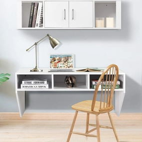 Giantex Wall Mounted Storage Cabinet and Floating Computer Desk Set W/Storage Shelves for Living Room patio decor, garden accessories