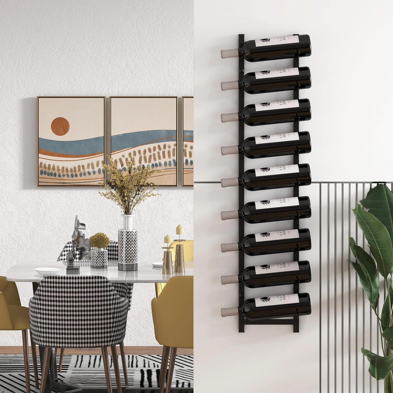 Giantex Wall Mounted Wine Rack for 9-Bottles, Metal Wall Wine Racks Organizer