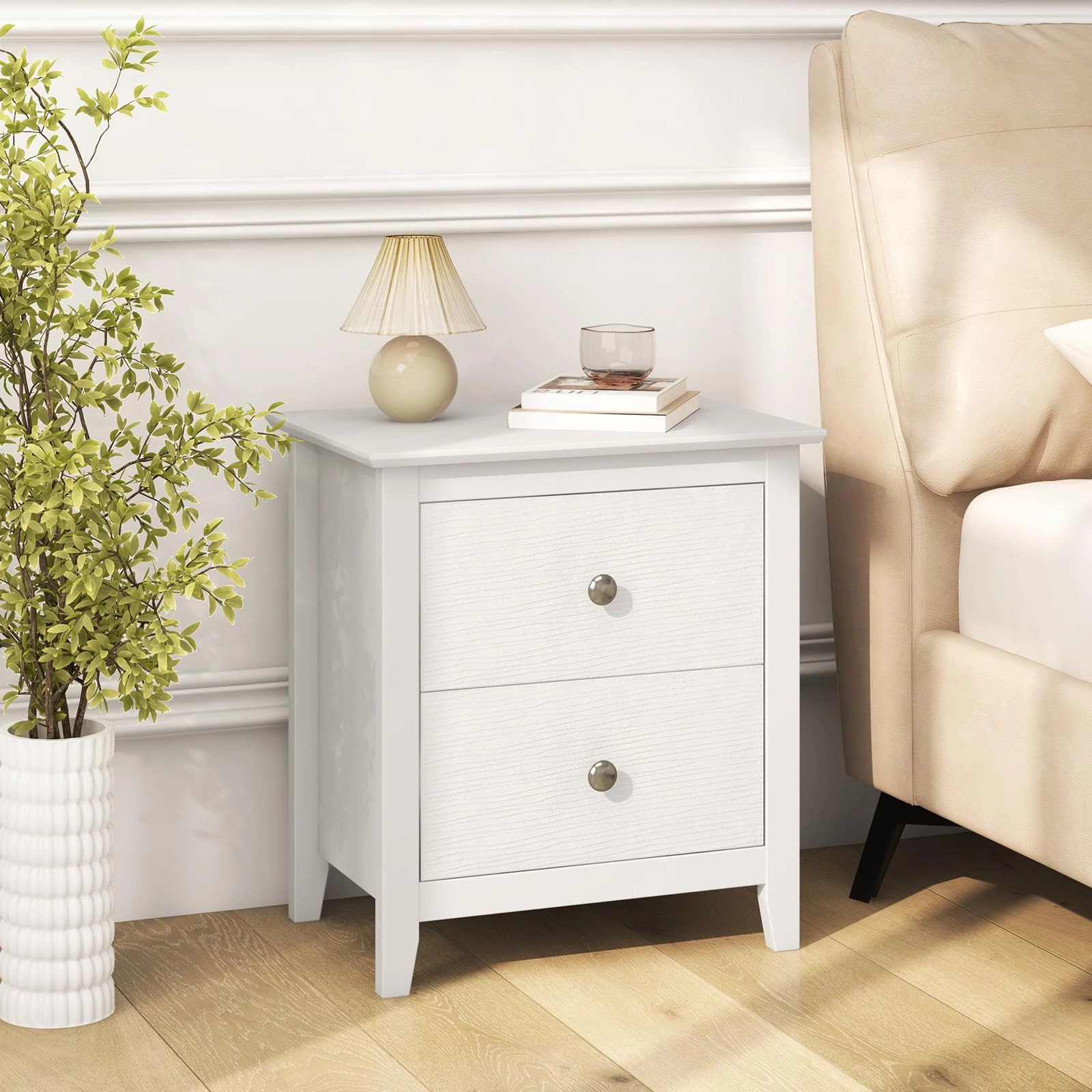 Giantex White and Black Nightstand