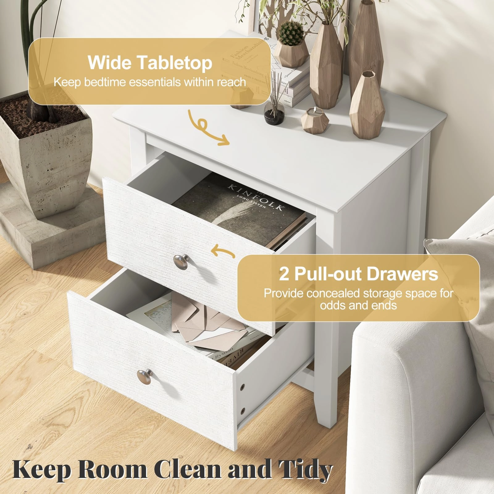 Giantex White and Black Nightstand