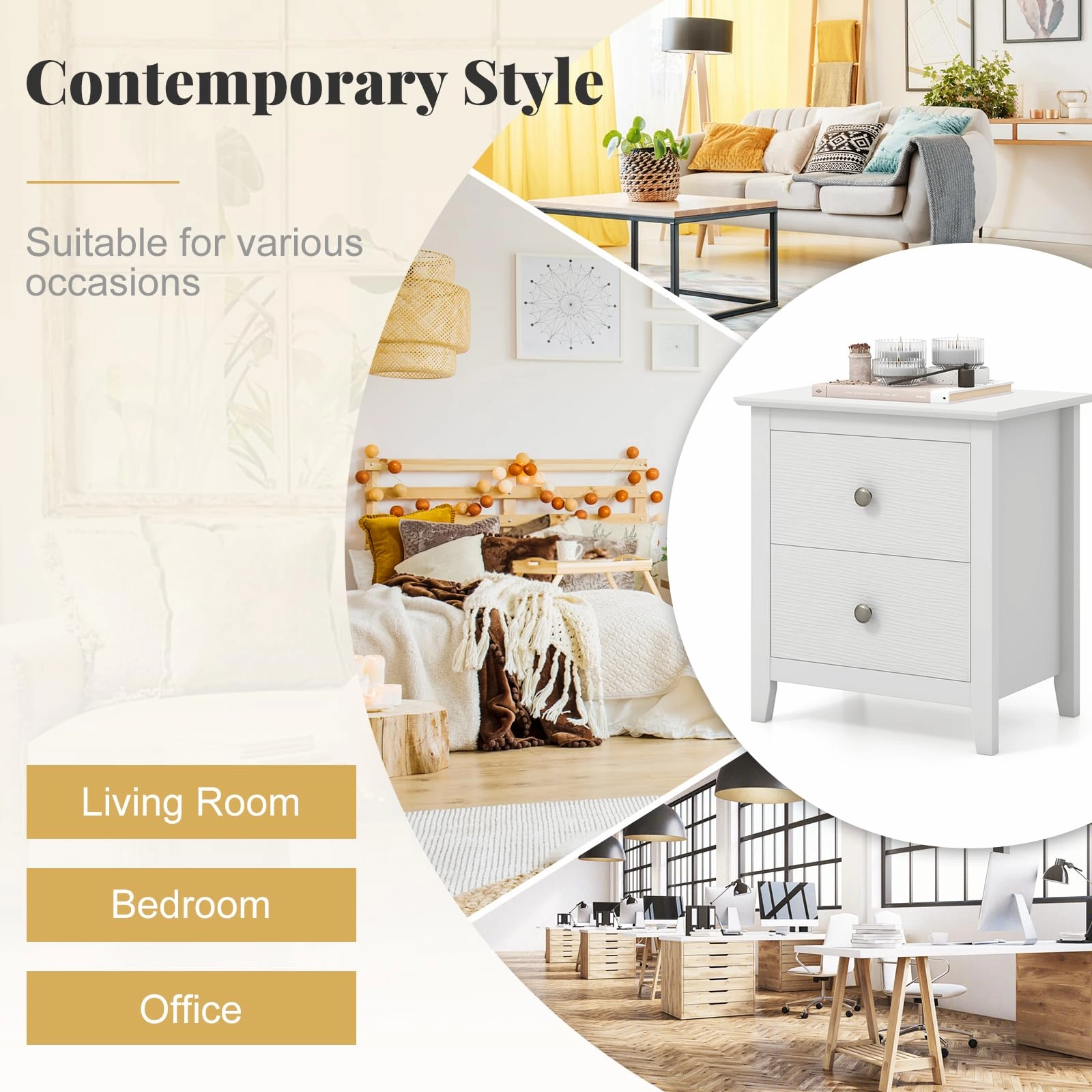 Giantex White and Black Nightstand