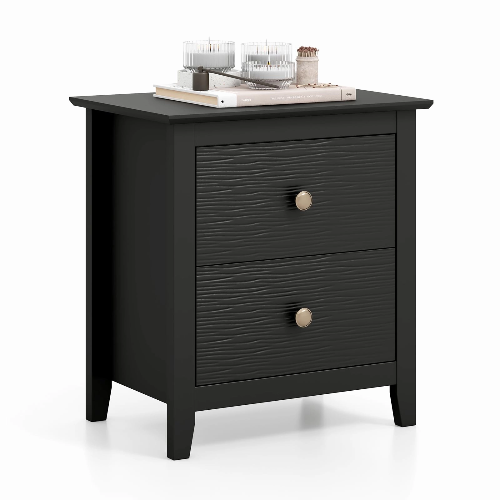 Giantex White and Black Nightstand