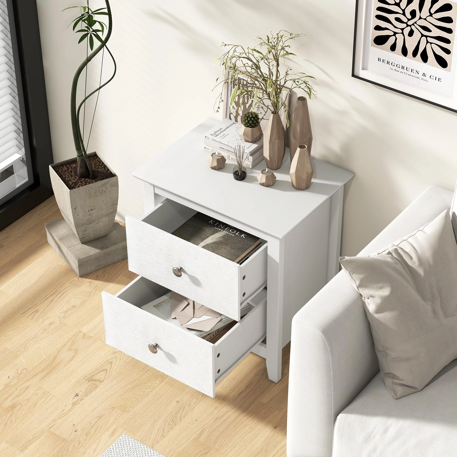 Giantex White and Black Nightstand