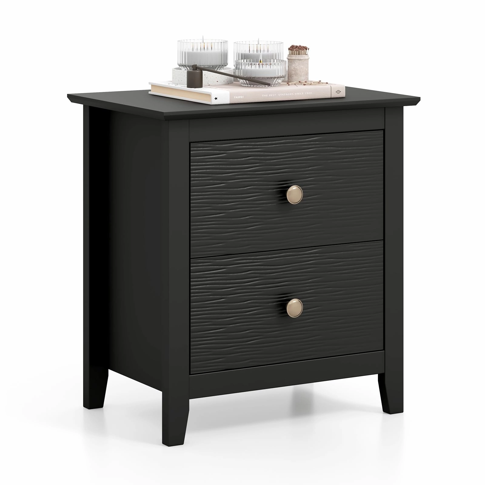 Giantex White and Black Nightstand